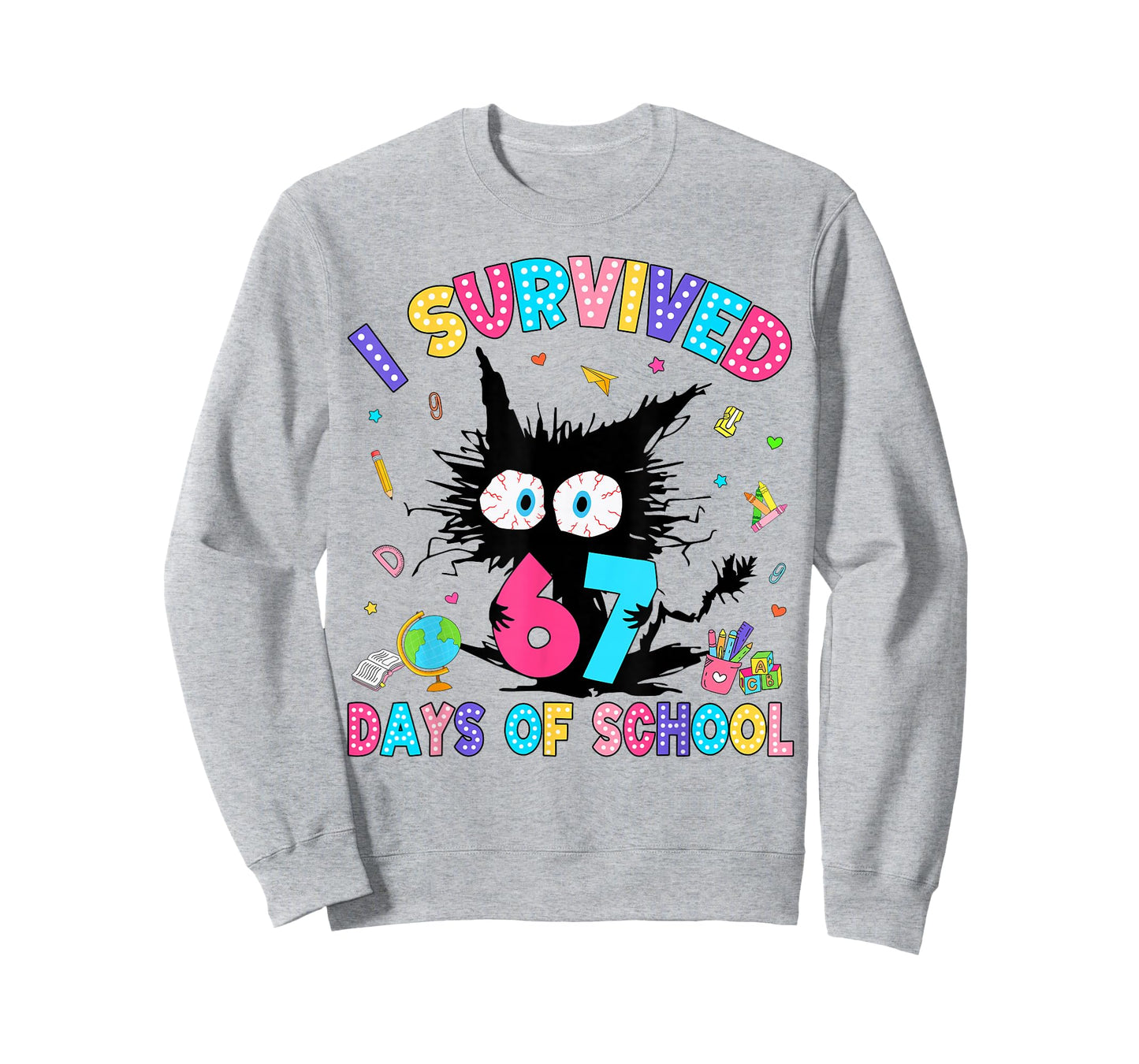 I Survived 67 Days of School Six Seven Meme Slang Black Cat T-Shirt