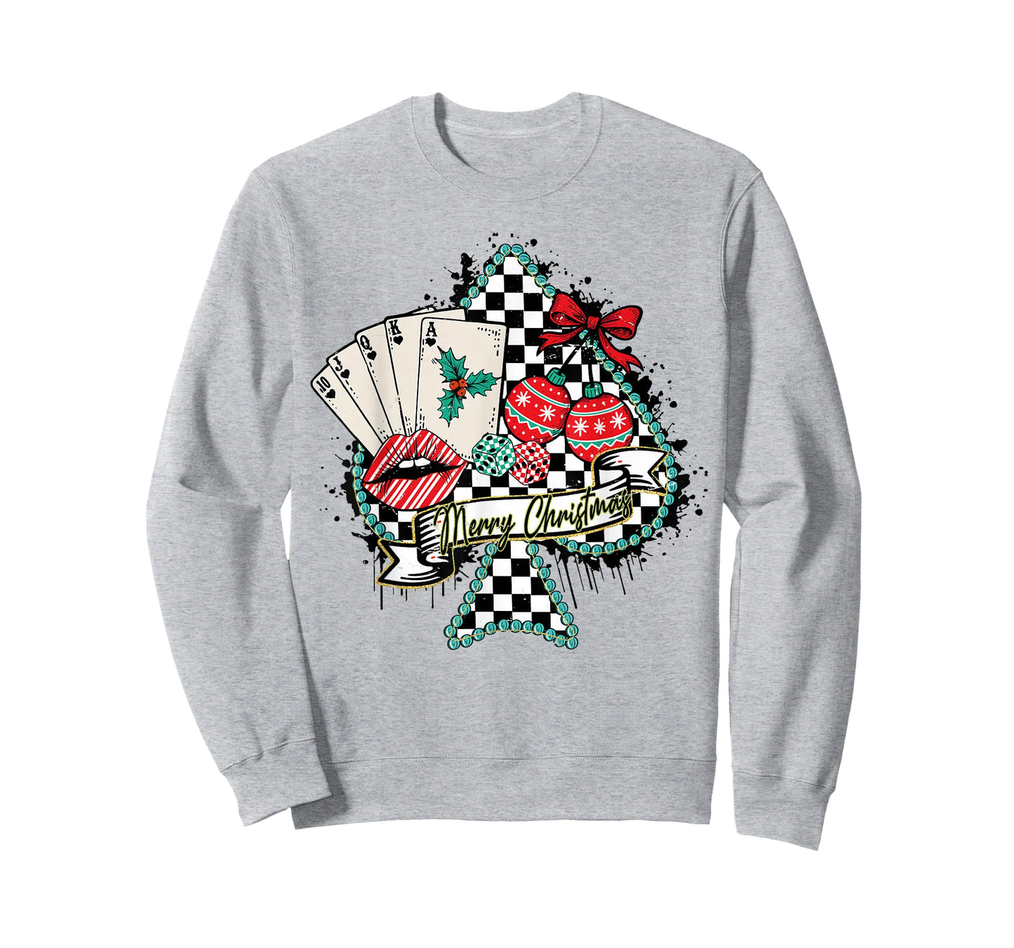 Merry Christmas Poker Queen Retro Checkered Spade Tee T-Shirt