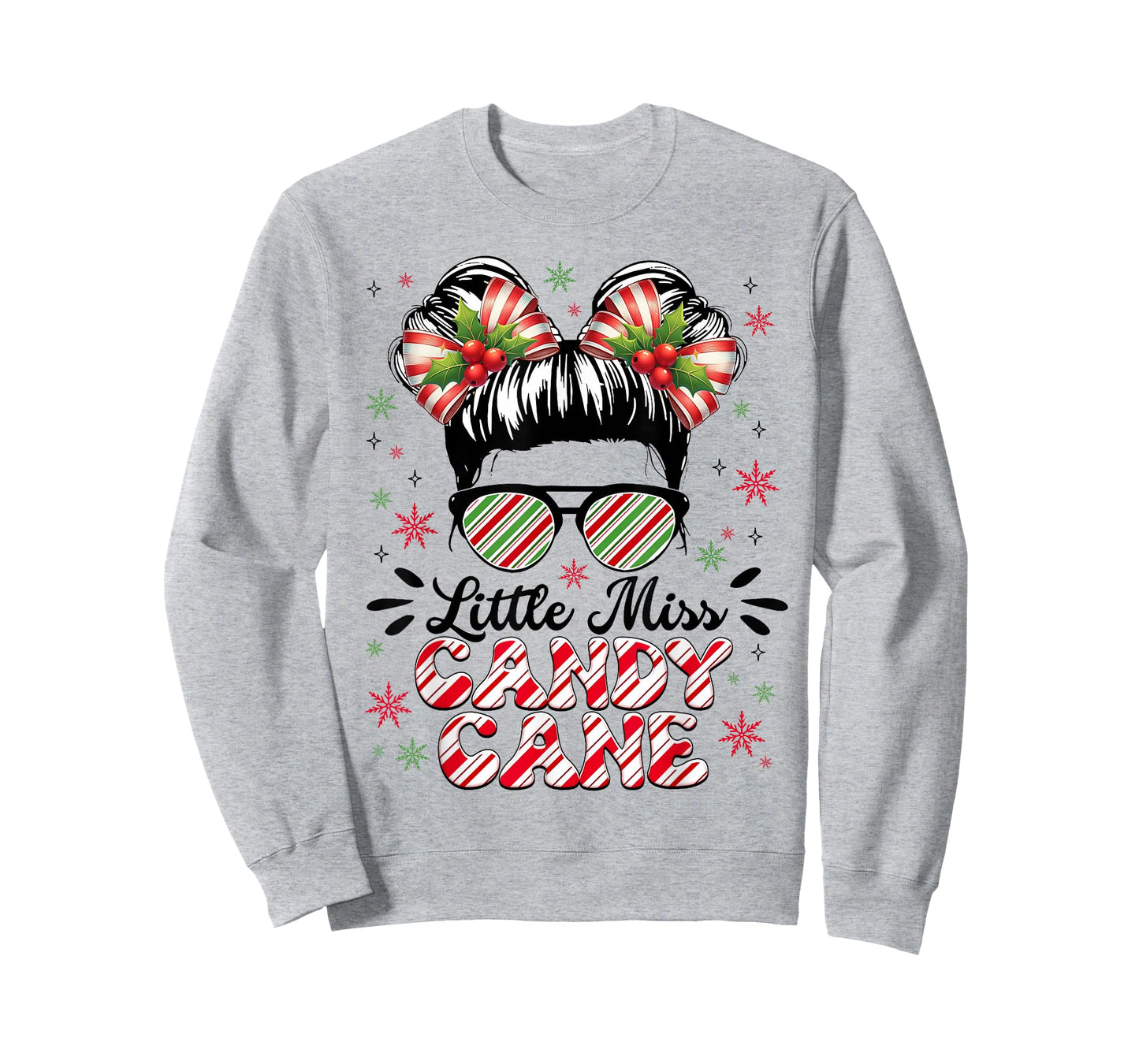 Little Miss Candy Cane Christmas Messy Bun Toddler Girl Kids T-Shirt