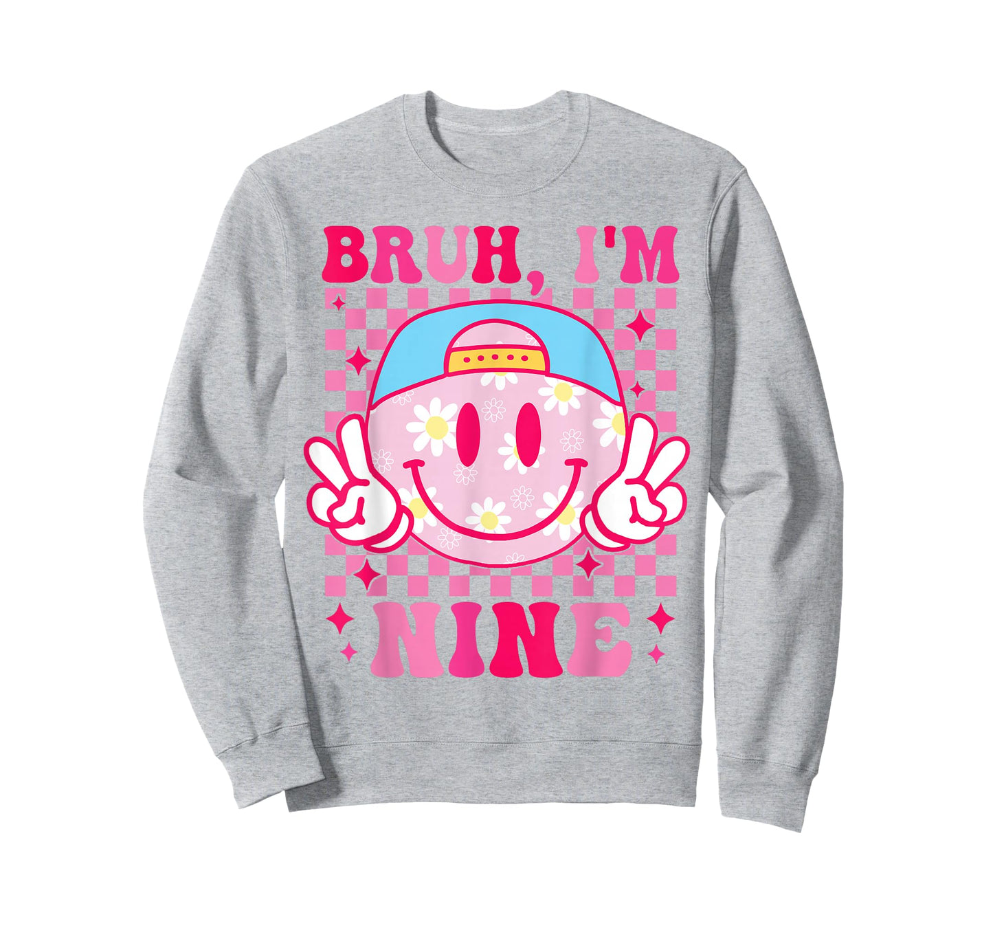 Bruh I'm Nine 9 9th Birthday Girls Groovy 9 Years Old T-Shirt