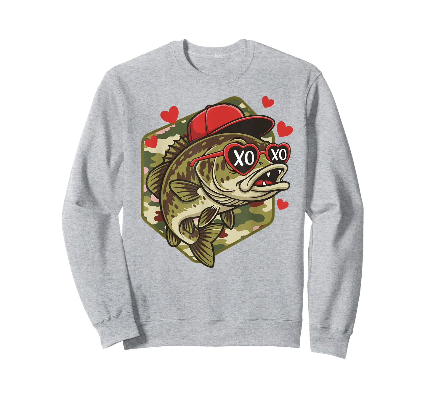 Retro Valentine Bass Fishing Camo Fisherman Valentine's Day T-Shirt
