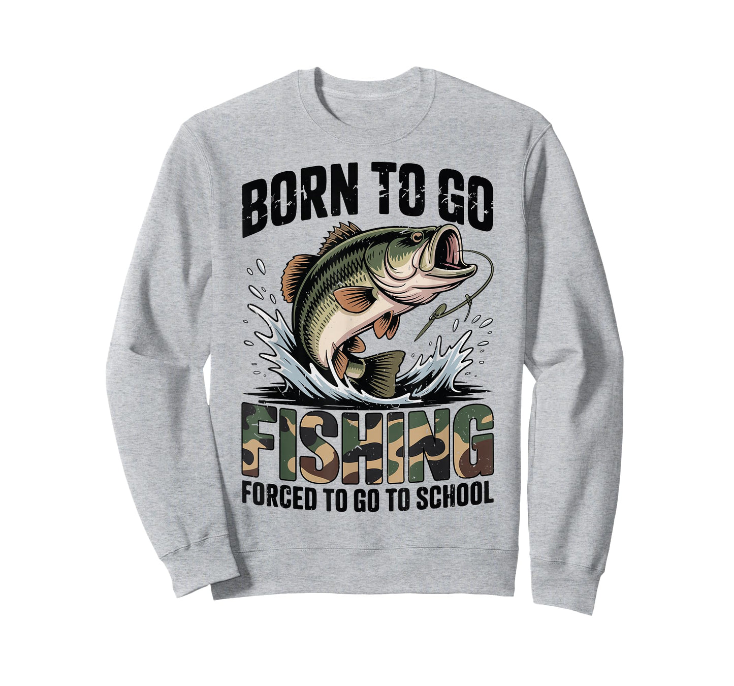 Youth Boy Camo Bass Fish Born Go Fishing Forced School Funny T-Shirt