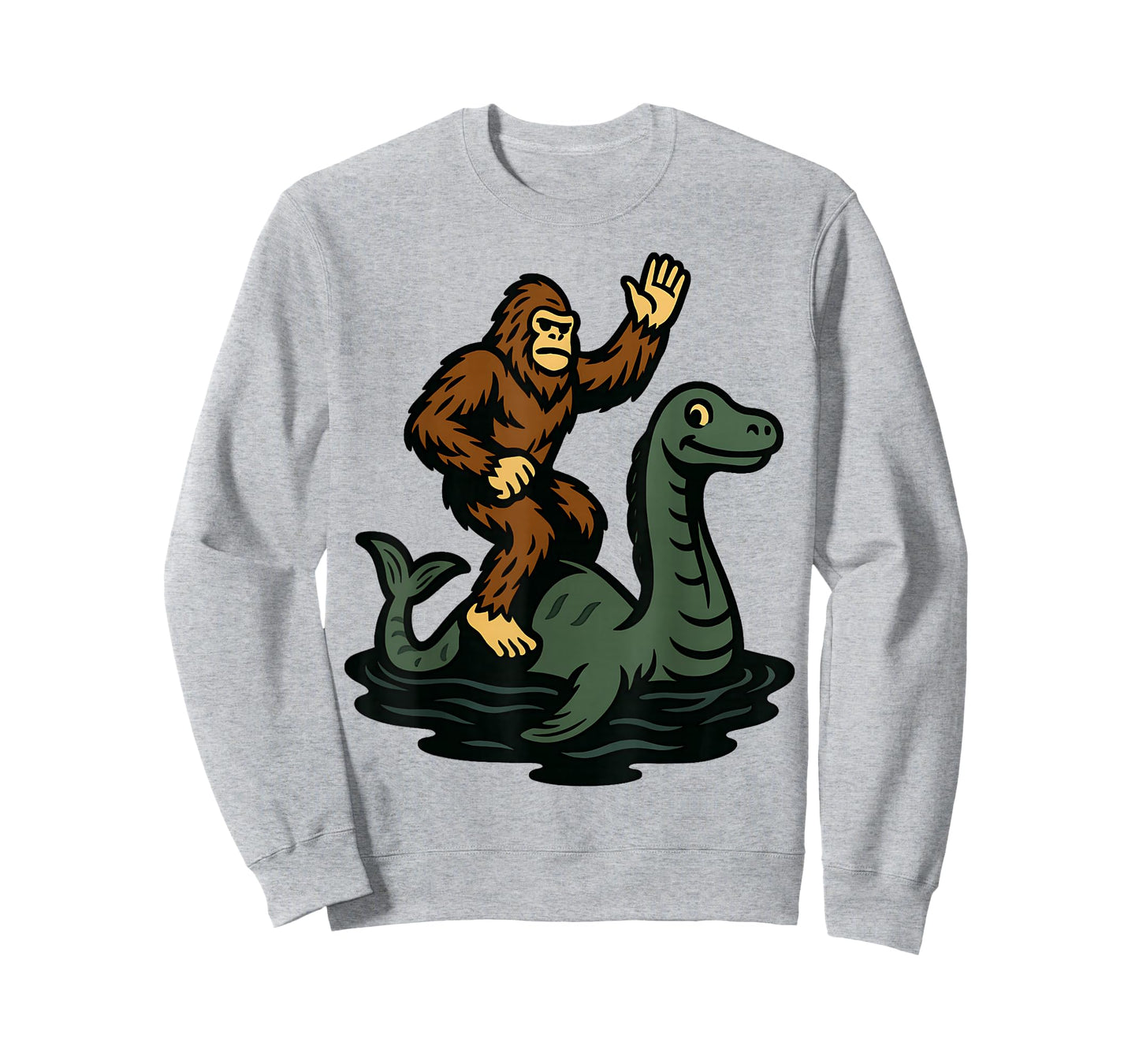 Bigfoot Riding Loch Ness Monster Funny Sasquatch T-Shirt