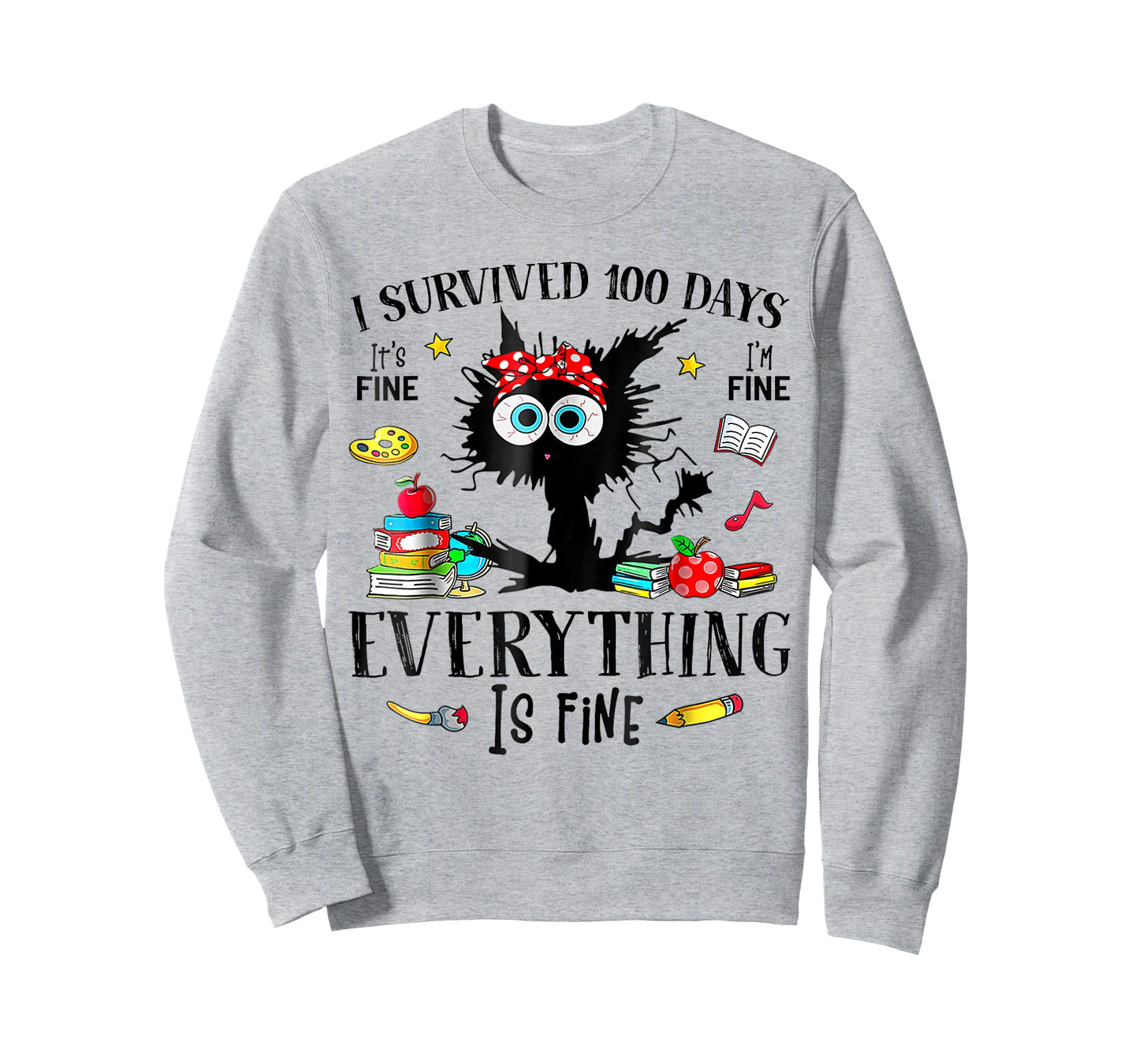 I Survived 100 Days of School Funny Black Cat 100th Day T-Shirt