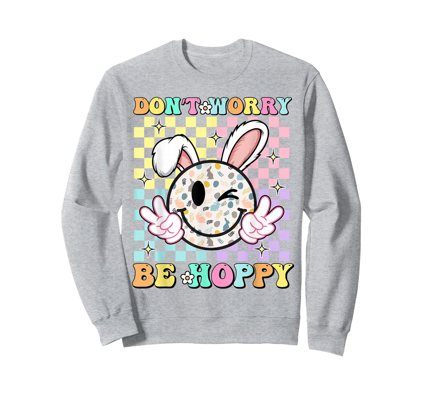 Happy Easter Day Dont Worry Be Hoppy Groovy Bunny Face Women T-Shirt