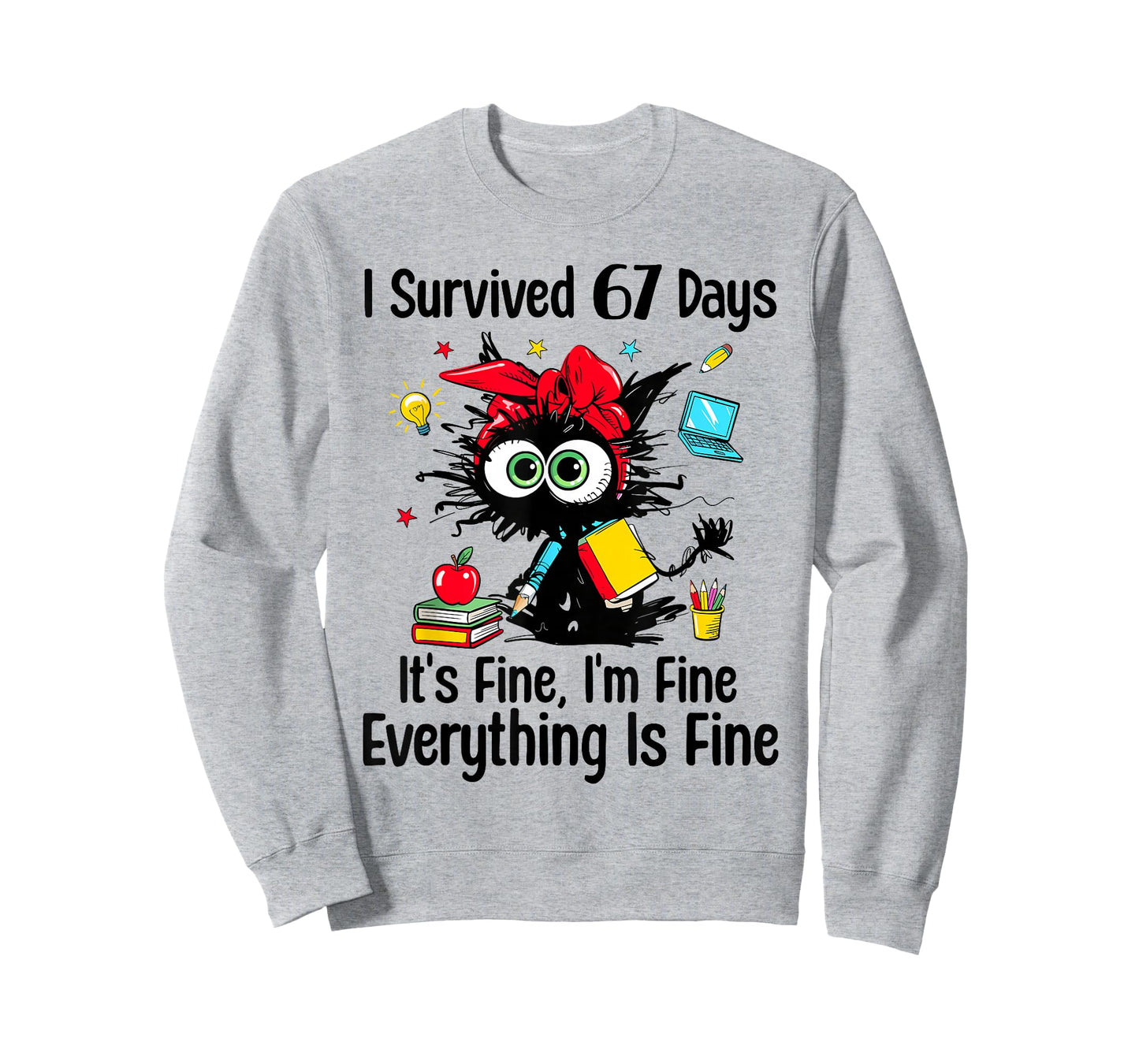 I Survived 67 Days of School Teacher Students Cat Six Seven T-Shirt