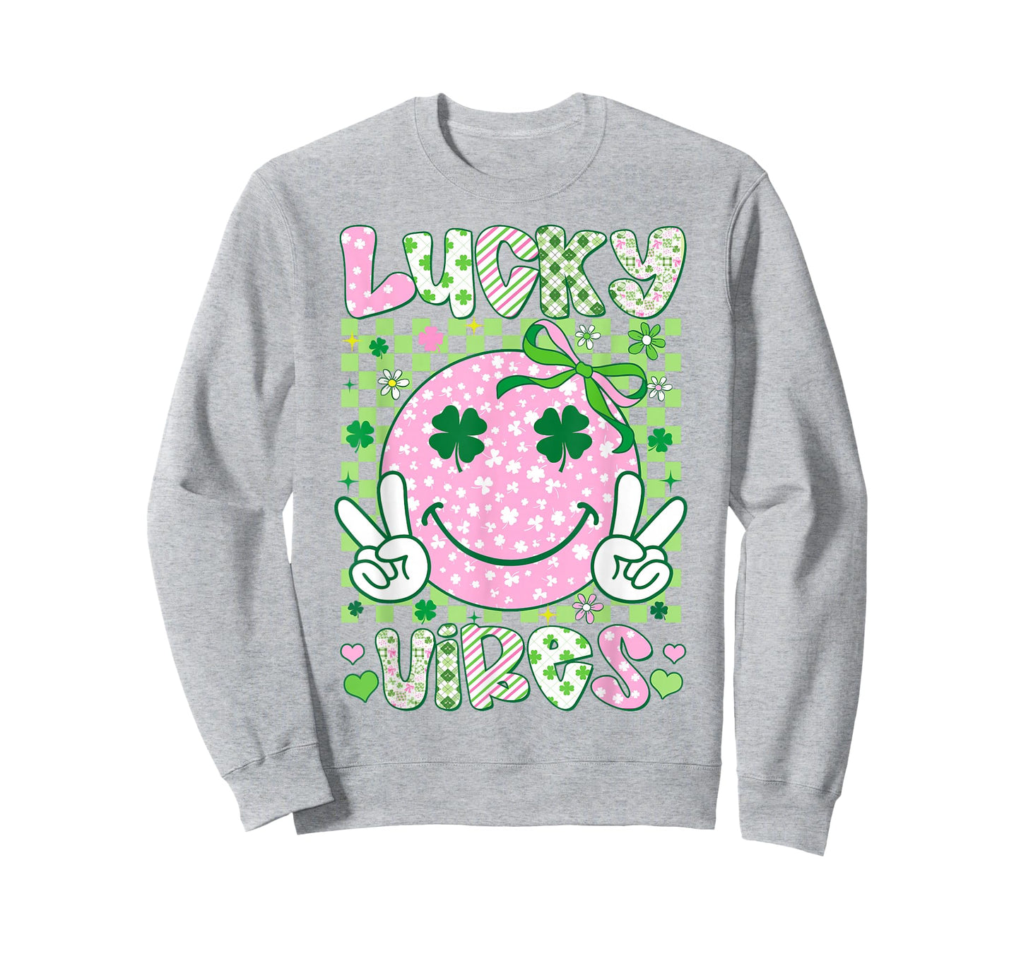 Kids St Patricks Day Lucky Vibes Shamrock Pink Women Girls T-Shirt