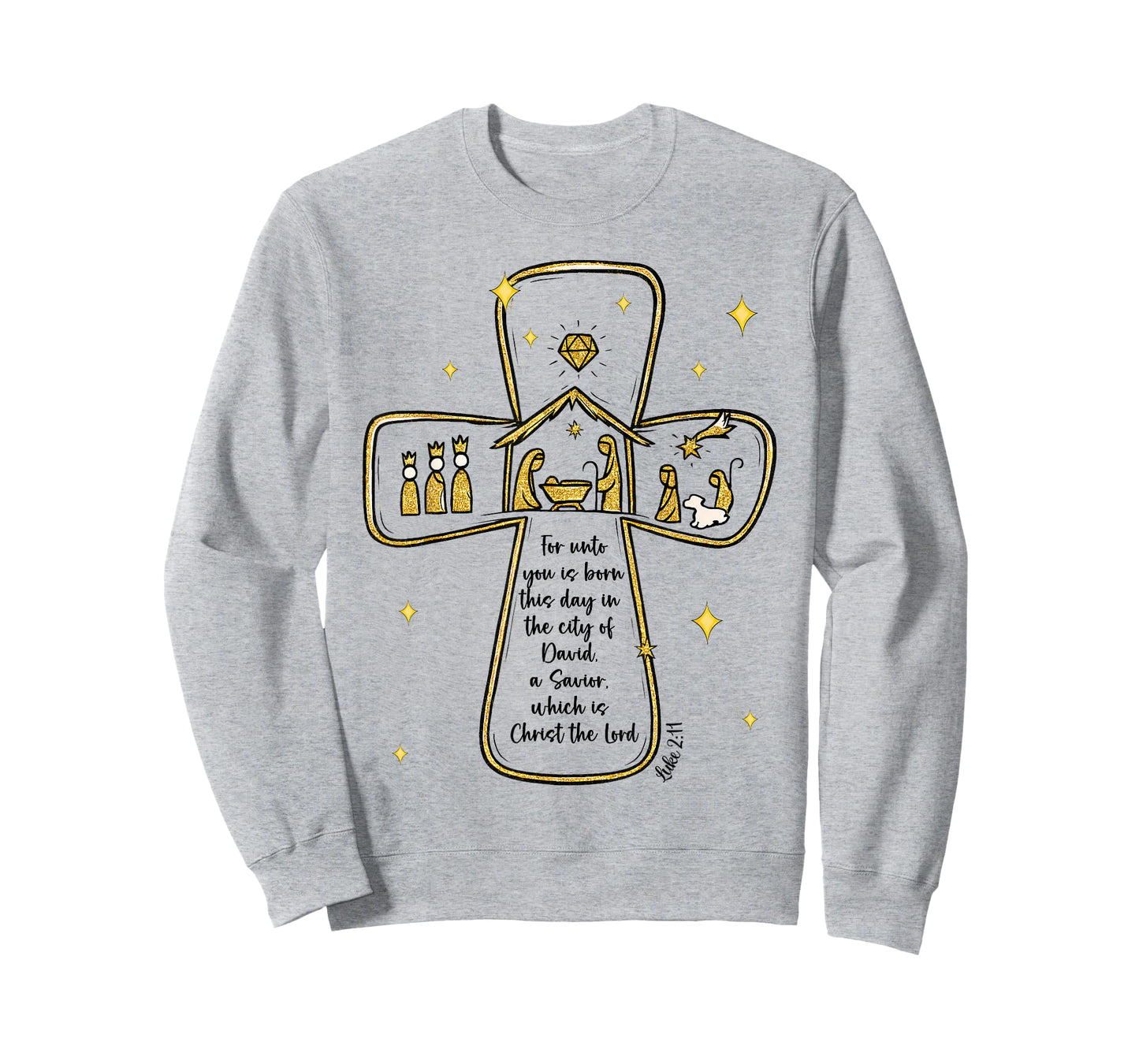 Nativity Scene Cross Gold Christian Christmas The Lord T-Shirt