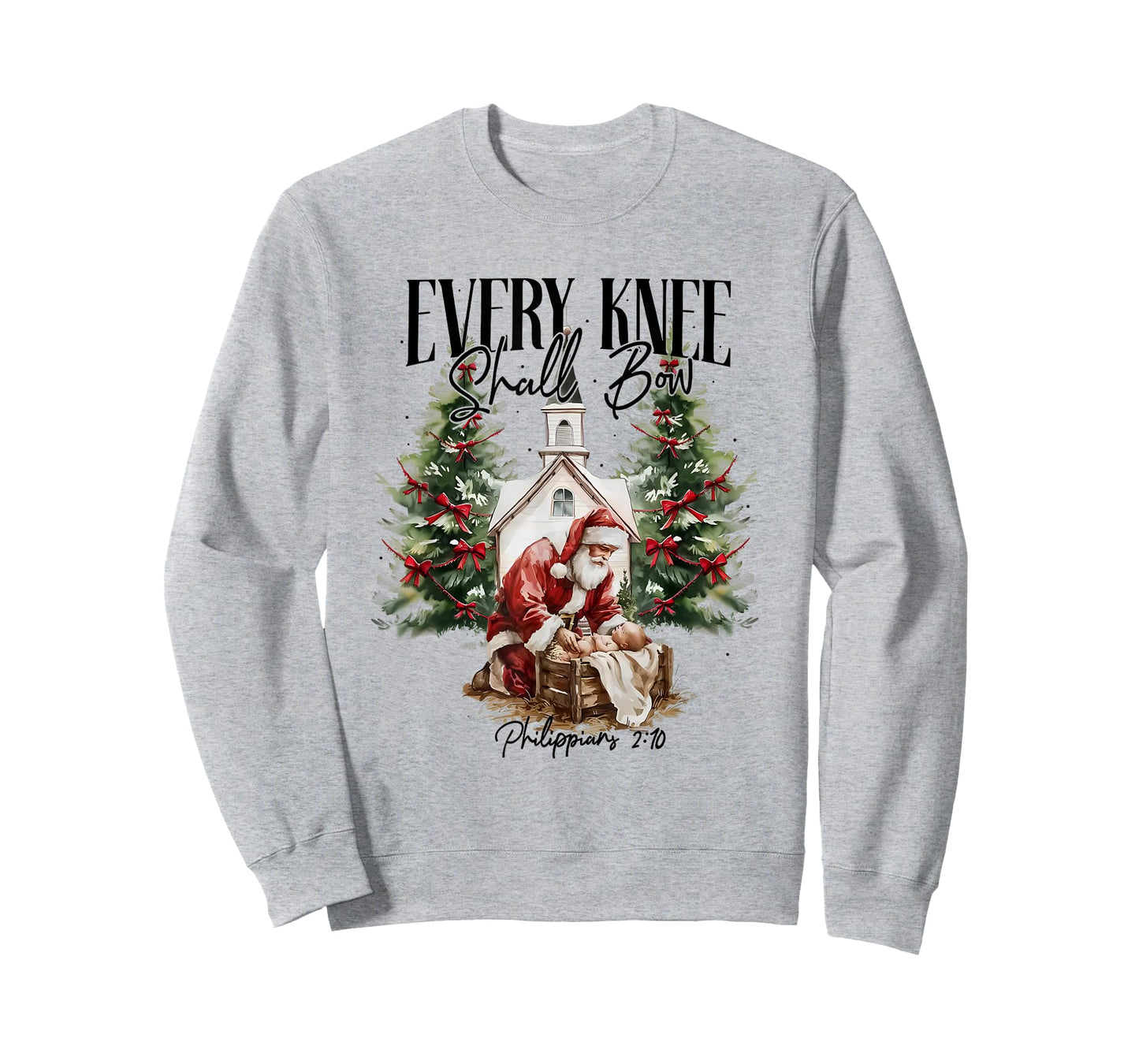 Every Knee Shall Bow Santa Christmas Nativity Scene Xmas T-Shirt