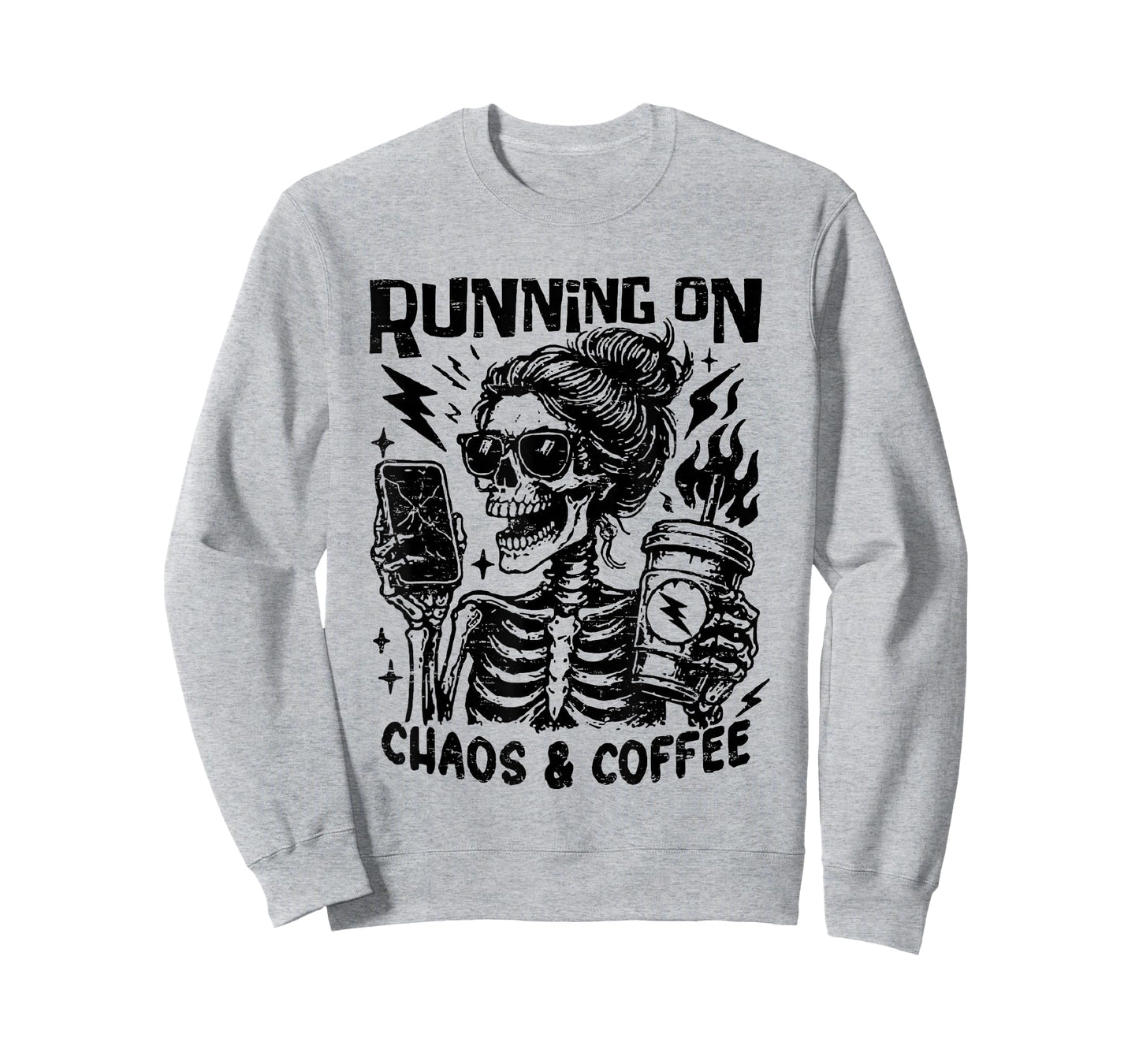 Retro Running on Chaos and Coffee Skeleton Halloween Mom T-Shirt