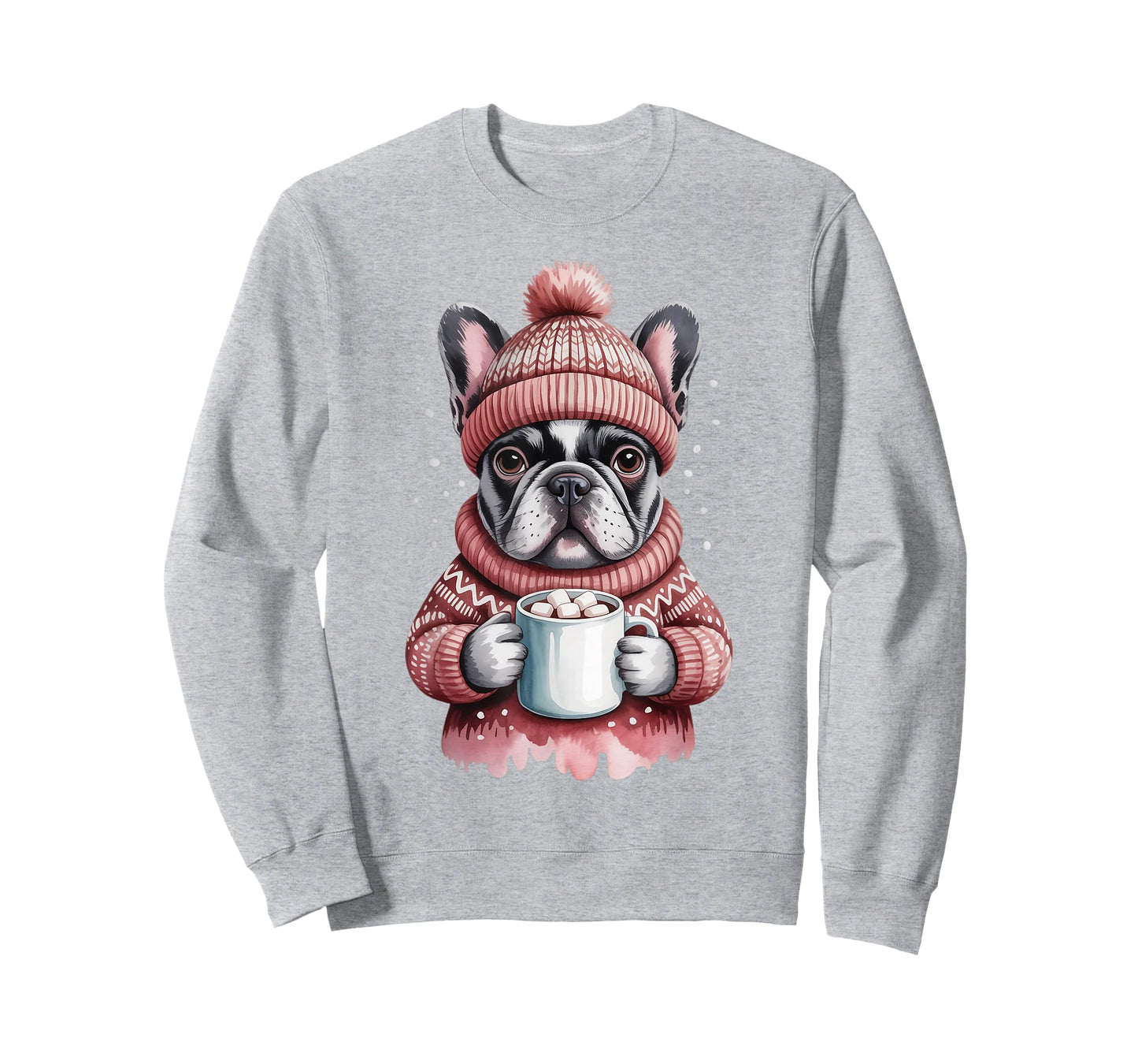 Cozy French Bulldog with Hot Cocoa Holiday Winter Sweater T-Shirt
