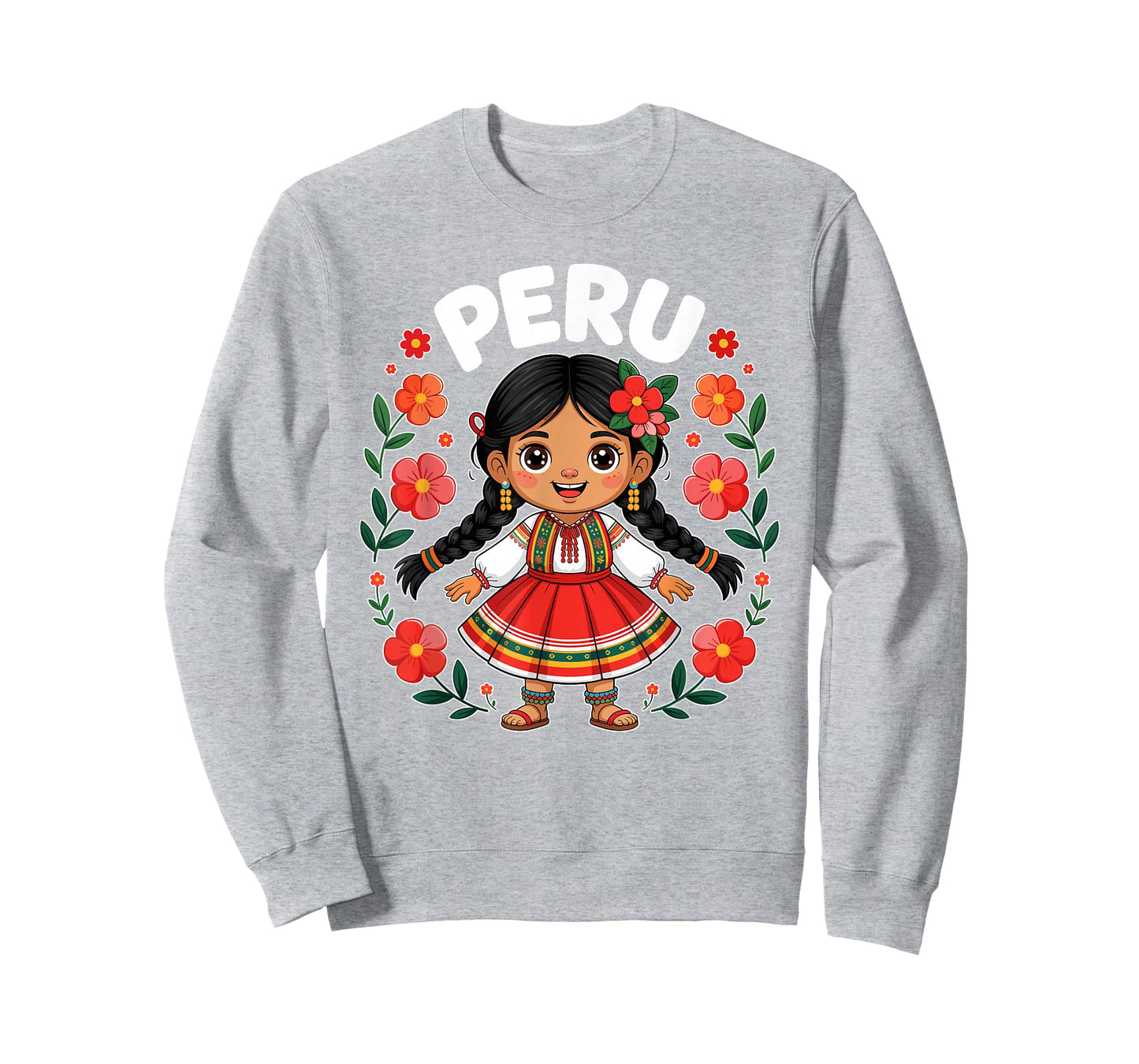 Cute Peru Girl Traditional Dress Colorful Flowers Girls Kids T-Shirt