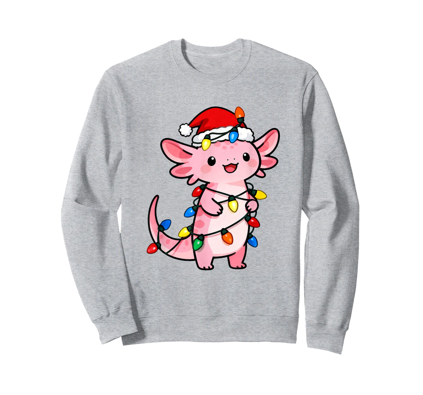 Axolotl Christmas Lights Santa Hat Xmas Holiday Girls Kids T-Shirt