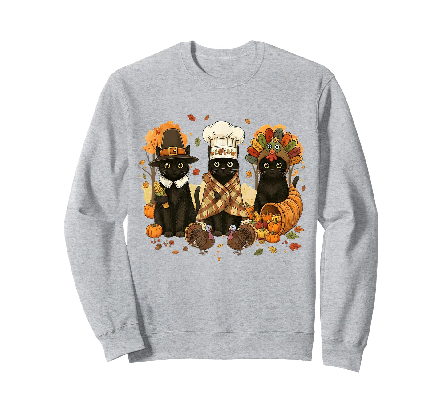 Retro Black Cat Cute Fall Turkey Thanksgiving Women Men Kids T-Shirt