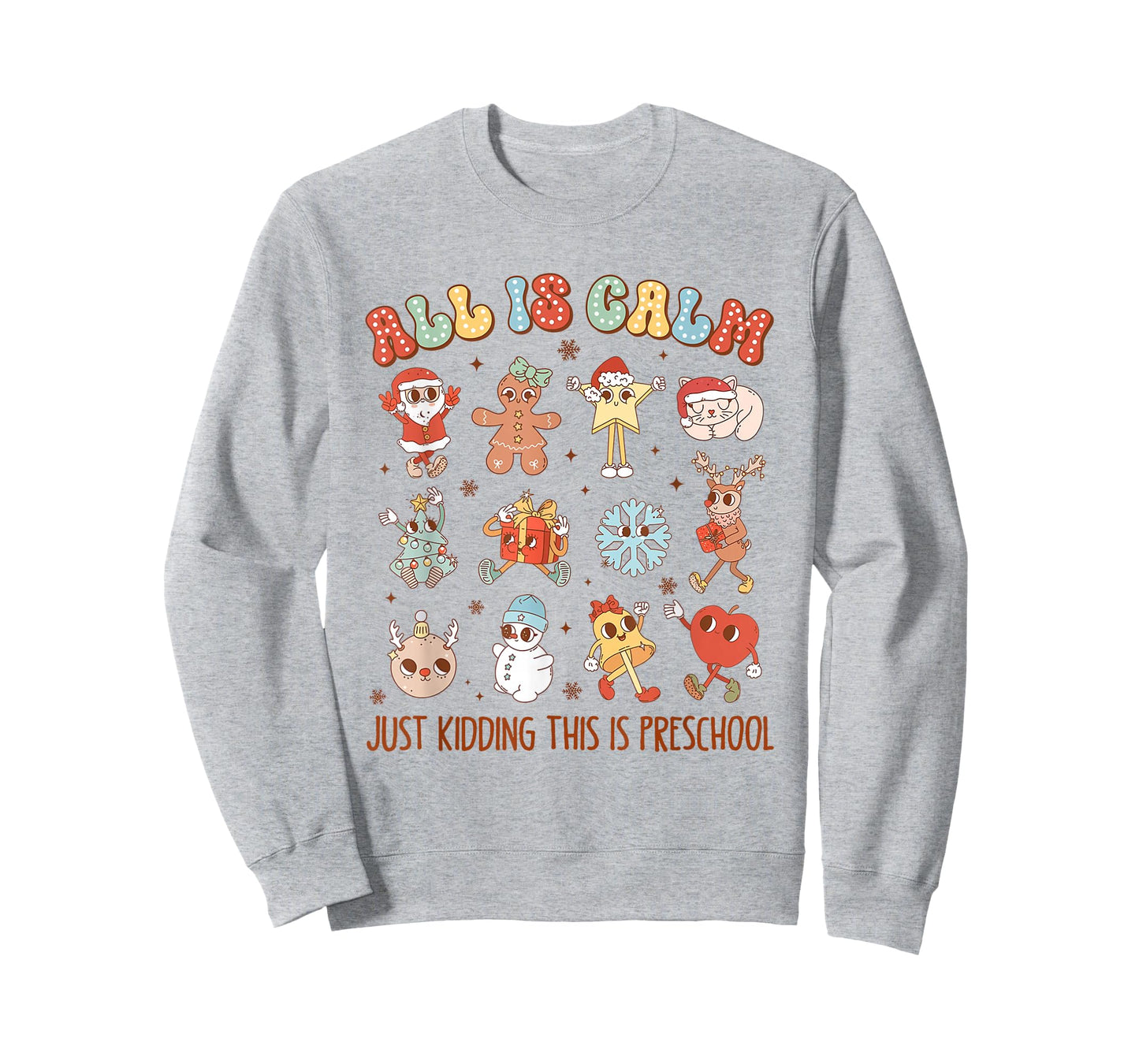 Retro All is Calm Pre-K Holiday Preschool Teacher Christmas T-Shirt