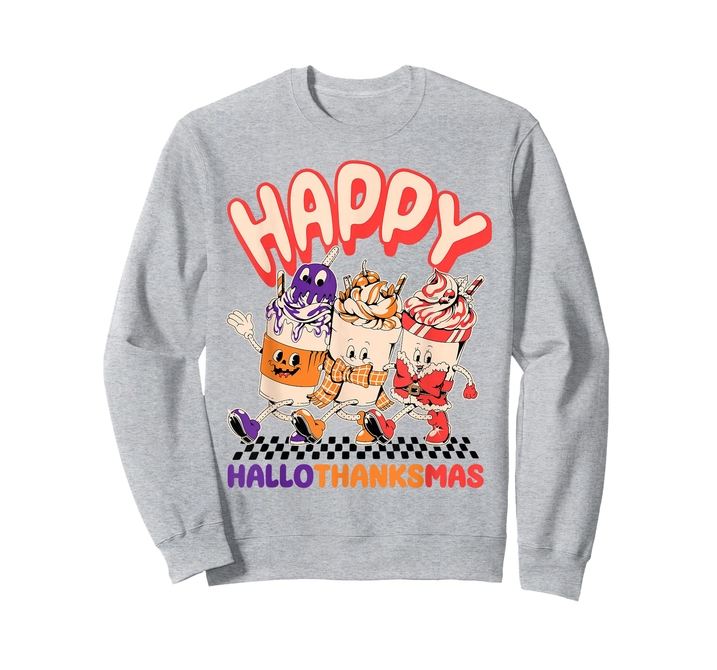 Happy Hallothanksmas Halloween Thanksgiving Christmas Design T-Shirt