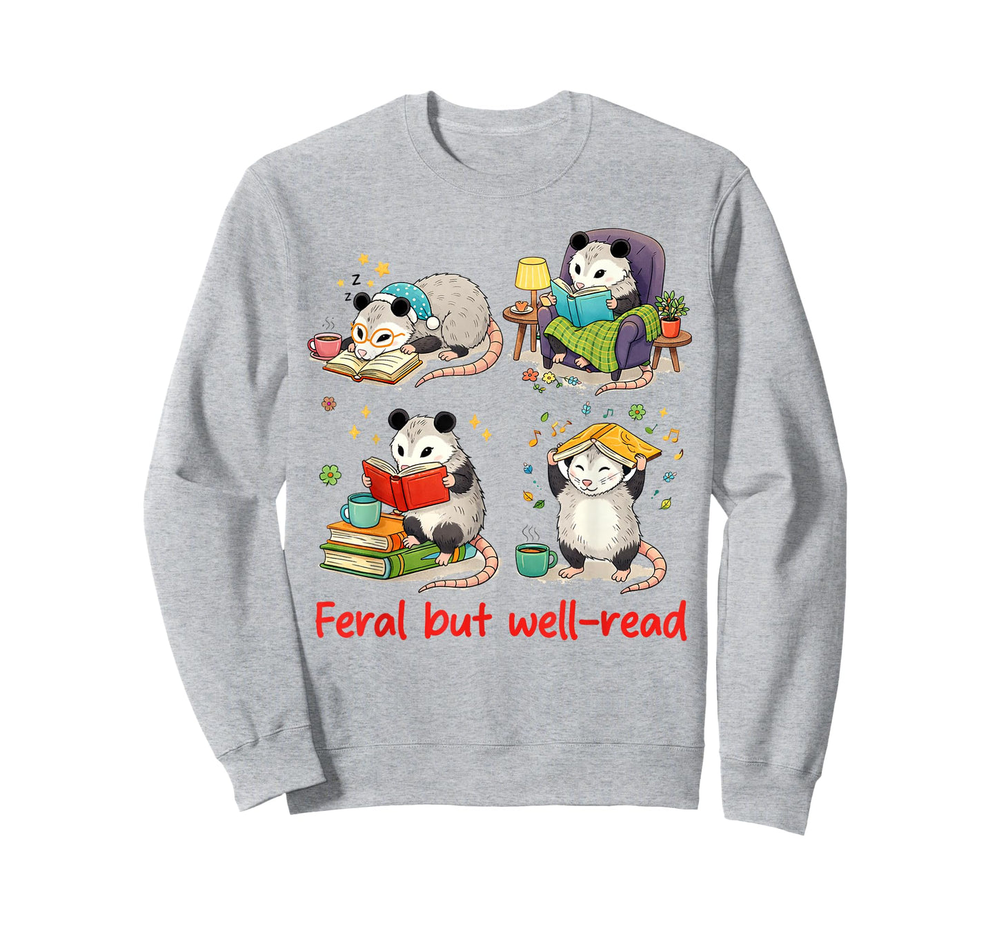 Book Lover Opossum Reading Squad Bookish Feral But Well-Read T-Shirt
