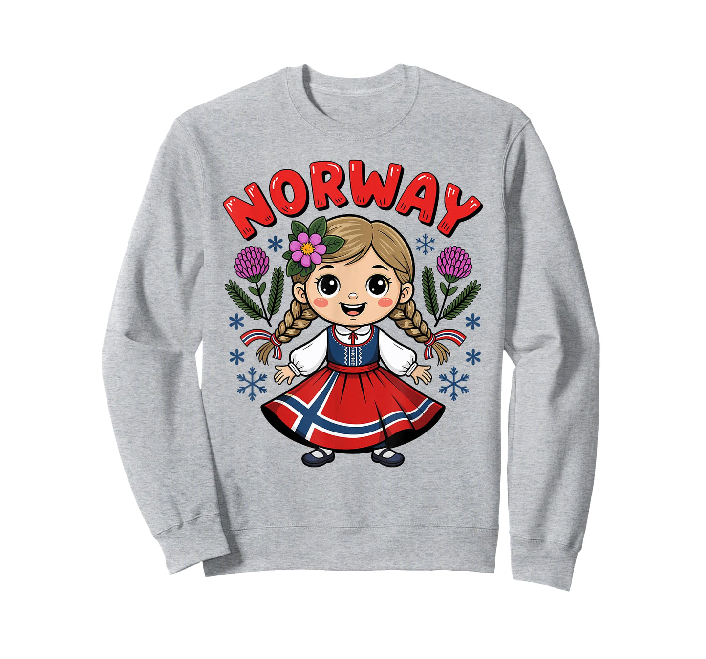 Cute Norwegian Girl with Flag Dress and Flowers for Kids T-Shirt