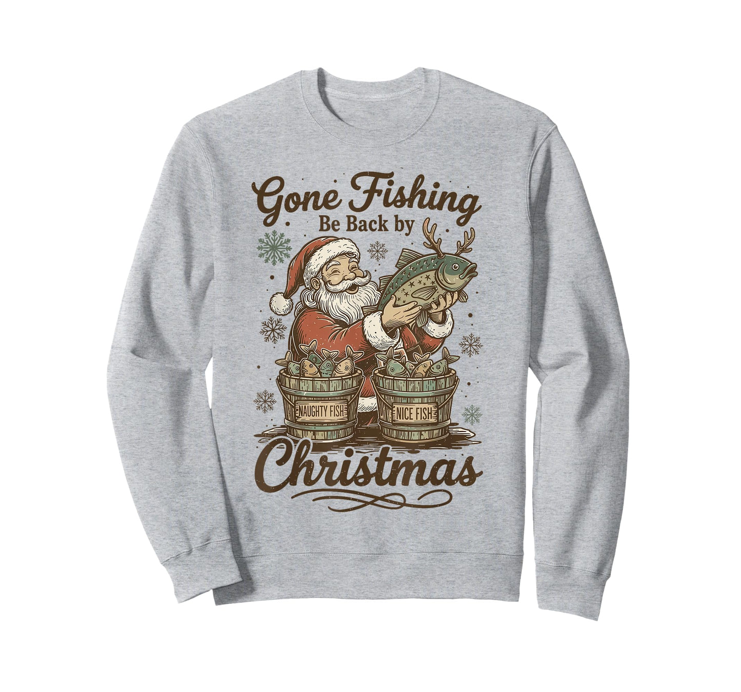 Gone Fishing Be Back by Christmas Santa Fishermen Retro T-Shirt