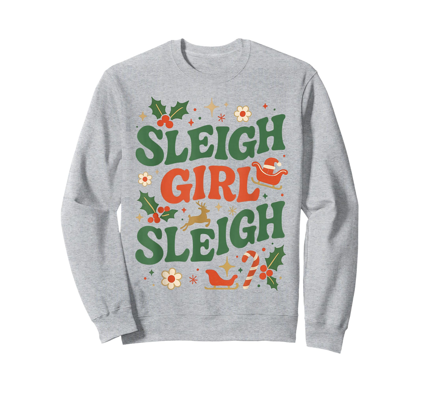 Funny Sleigh Girl Sleigh Vintage 70s Christmas Graphic T-Shirt