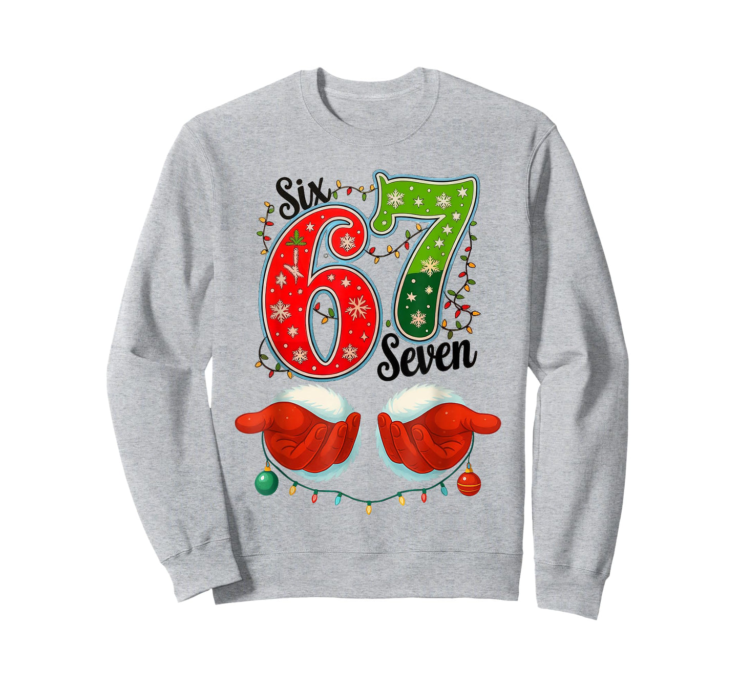 Funny Six Seven 67 Meme 6 7 Christmas Santa Hand Boys Teens T-Shirt