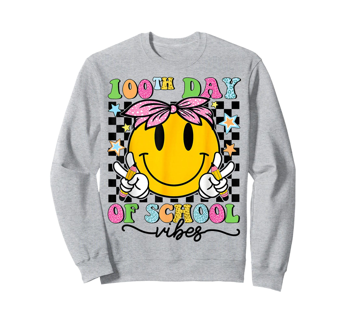 Groovy Face 100 Days of School Vibes 100th Day Bandana Girl T-Shirt