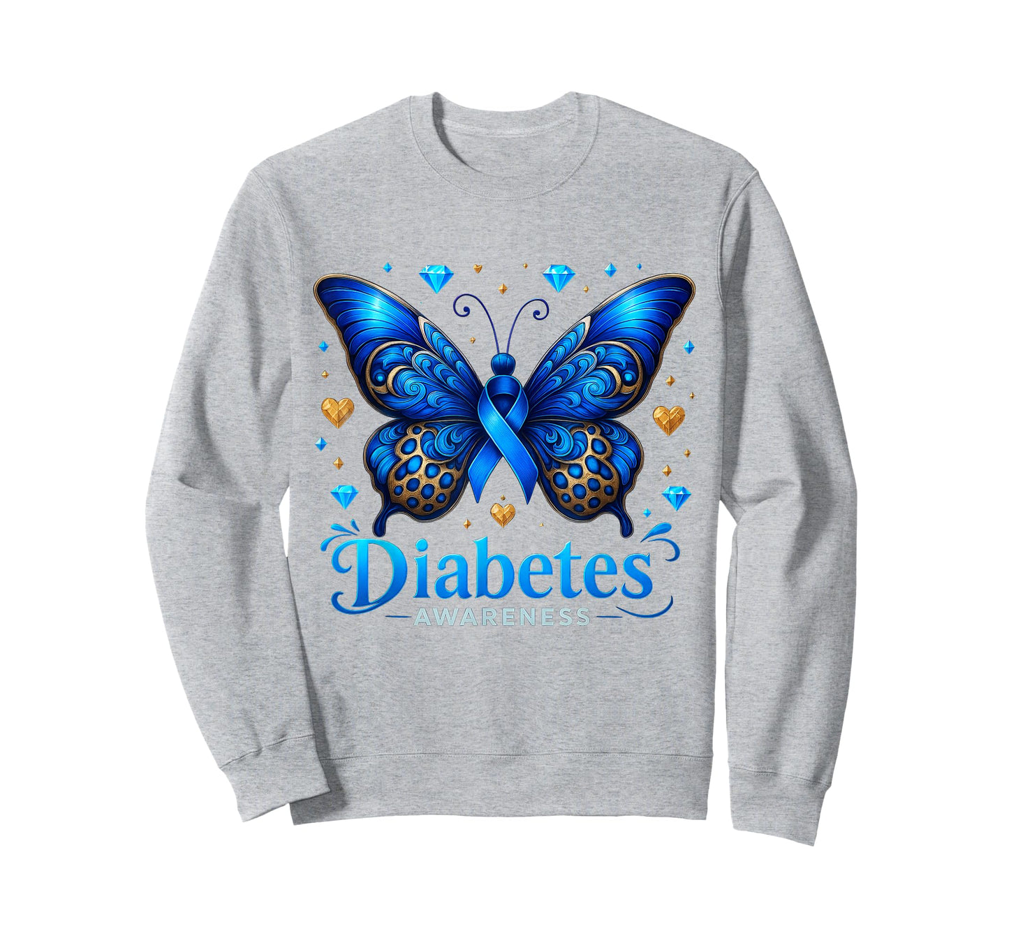 Diabetes Awareness Butterfly Diabetes Blue Ribbon T1D Womens T-Shirt