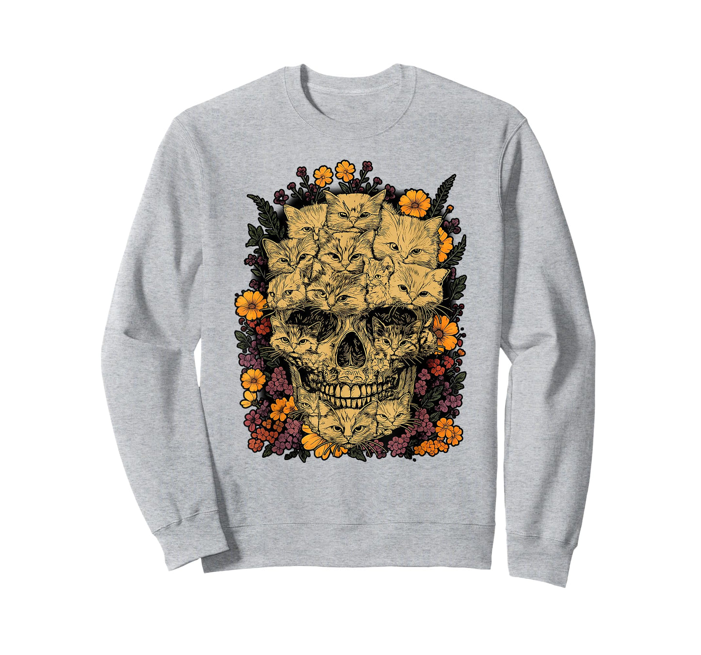 A Skull But It's Cats Kitty Skeleton Halloween Cat Skull T-Shirt