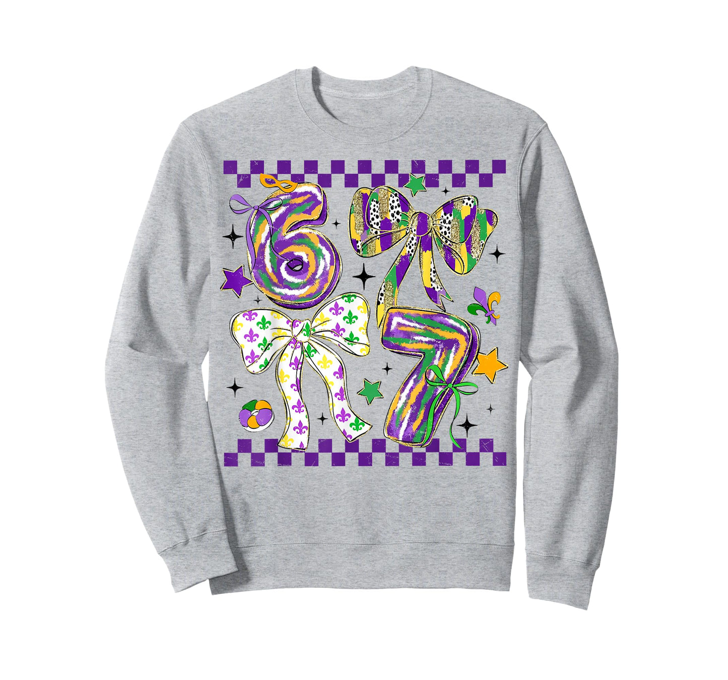Mardi Gras Six Seven Bow Jester Beads 6 7 Meme Girls Kids T-Shirt