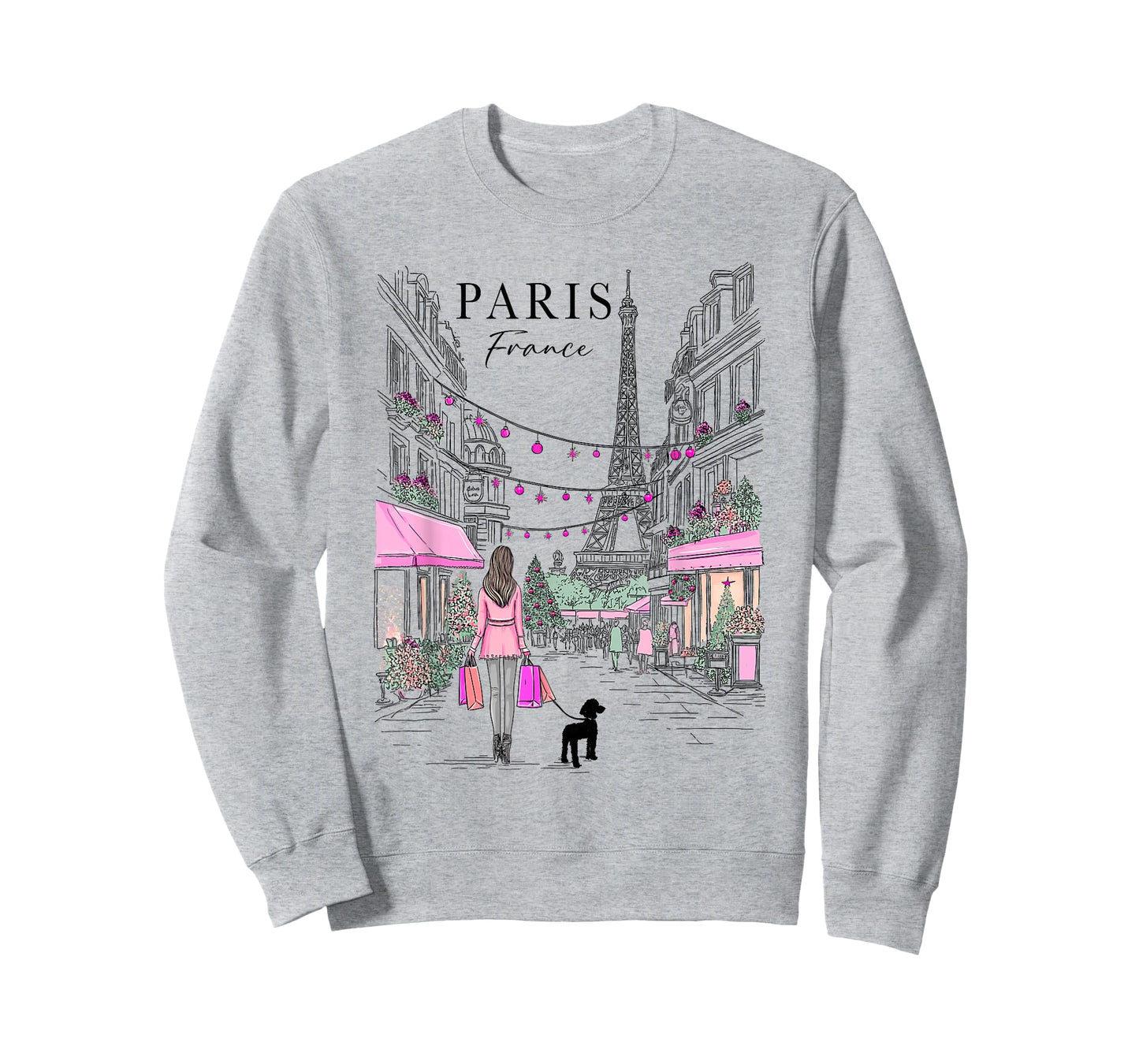 Christmas in Paris France Eiffel Tower French Girl Souvenir T-Shirt