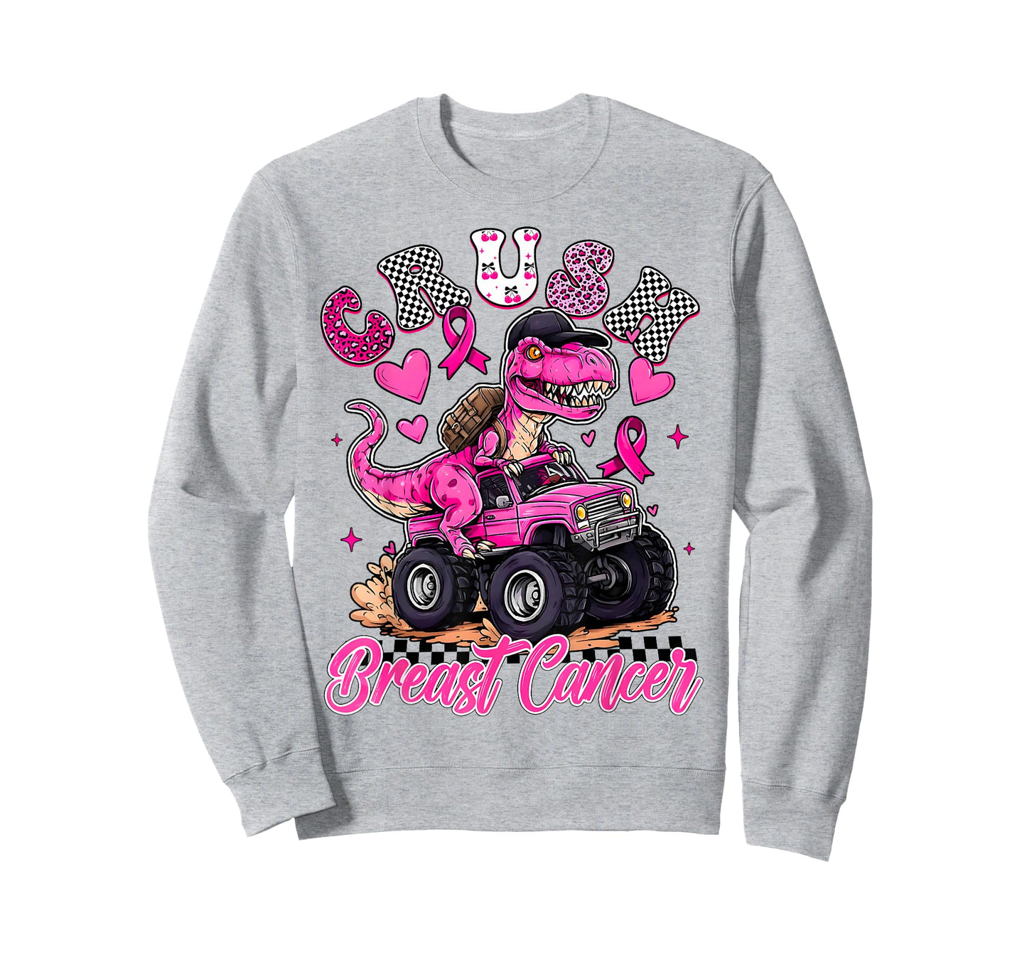 Crush Breast Cancer Dinosaur T Rex Monster Truck Boys Kids T-Shirt