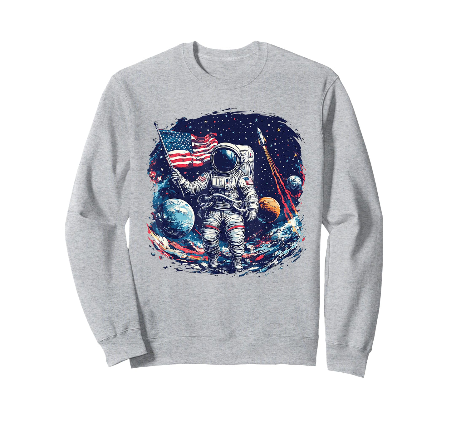 Astronaut in Space with American Flag T Shirt T-Shirt