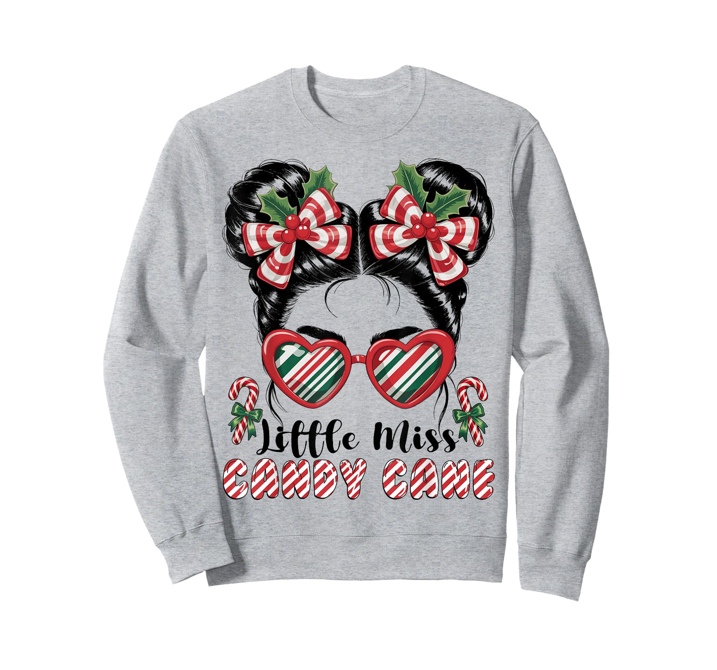 Messy Bun Little Miss Candy Cane Christmas Girls Toddlers T-Shirt