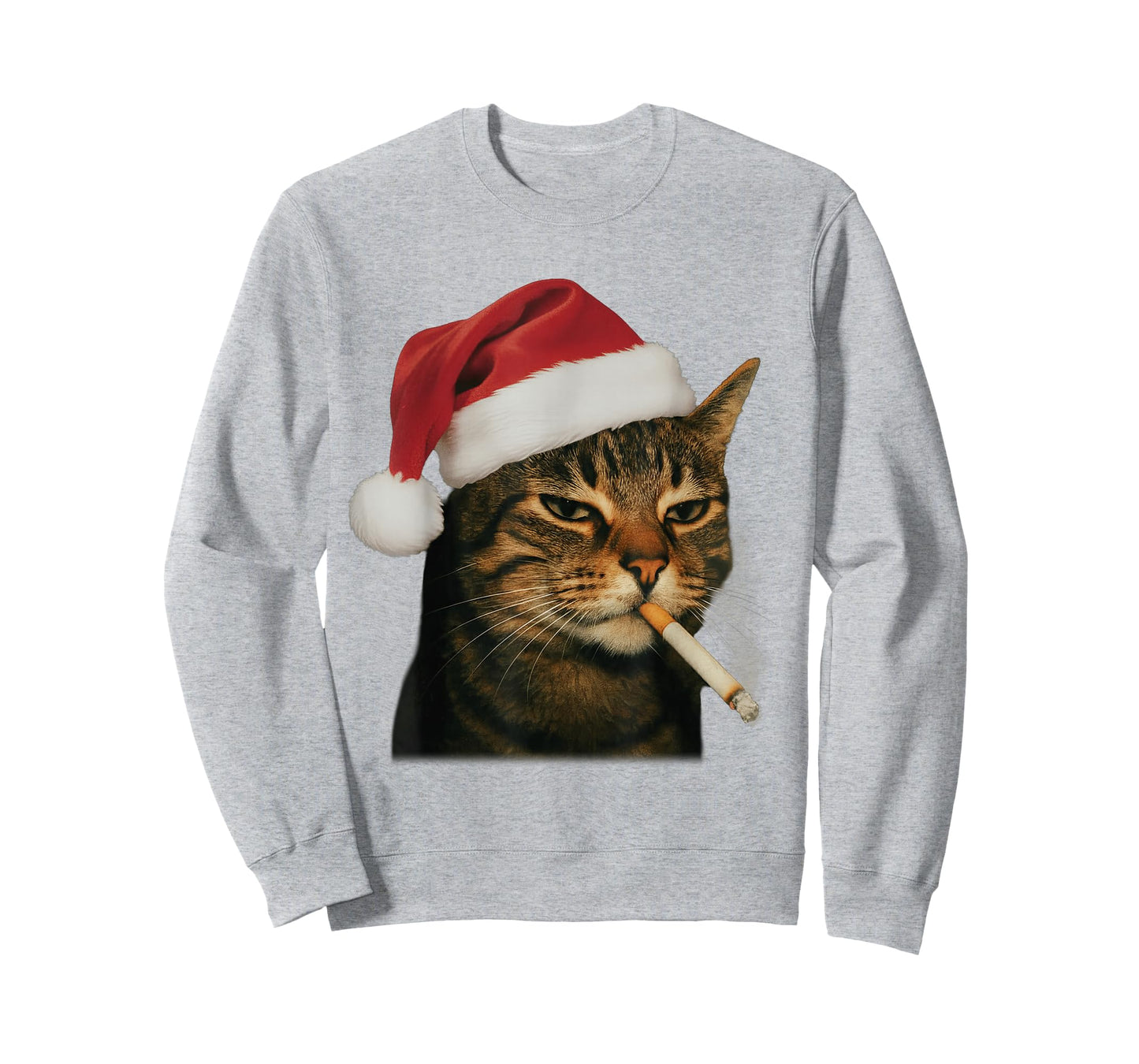 Smoking Cat Cigarette Christmas Santa Hat Cat Meme Men Women T-Shirt