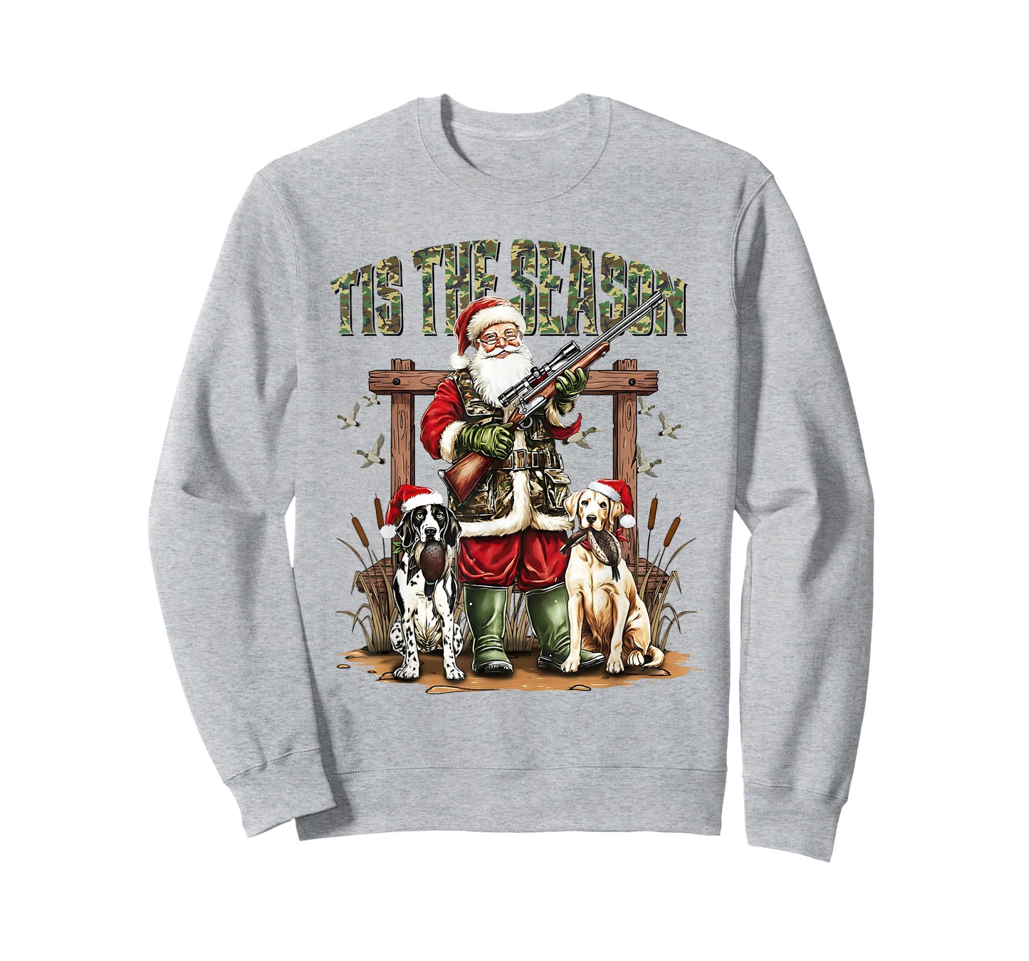 Camo Santa Tis The Season Hunter Christmas Hunting Dogs Boys T-Shirt
