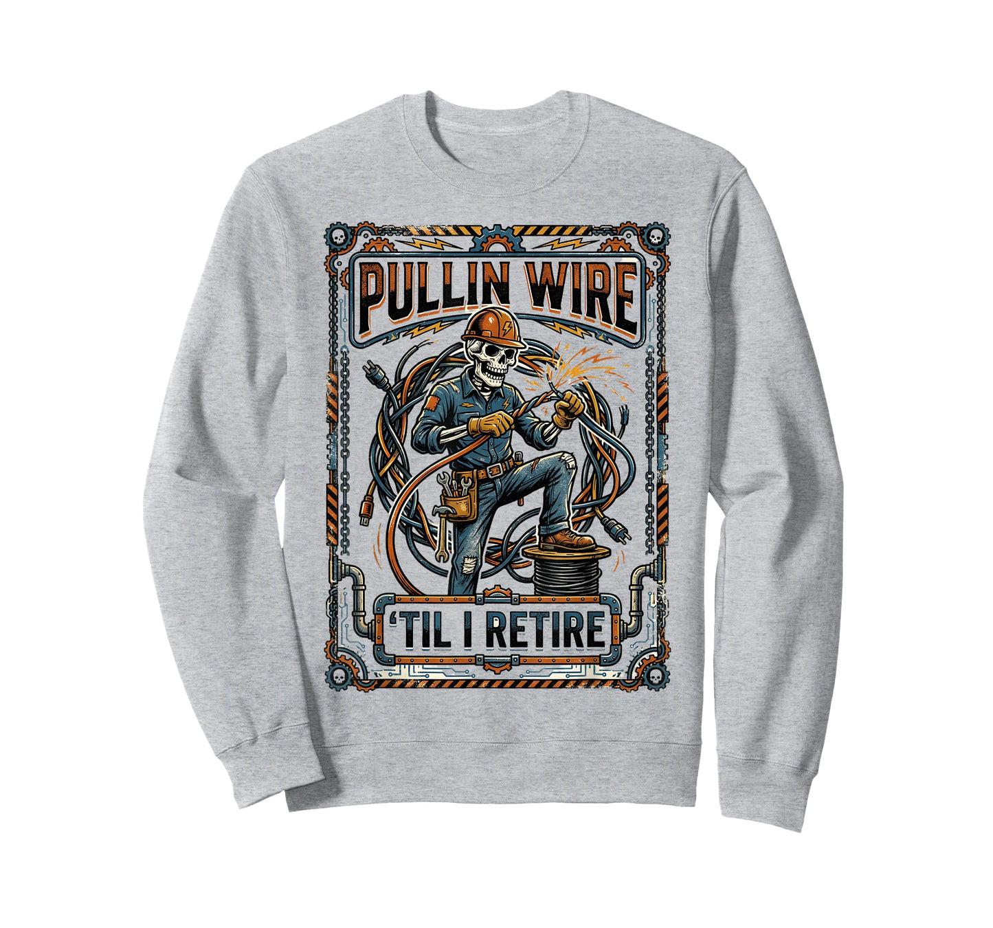 Funny Pullin Wire Till I Retire Electrician Skeleton Worker T-Shirt