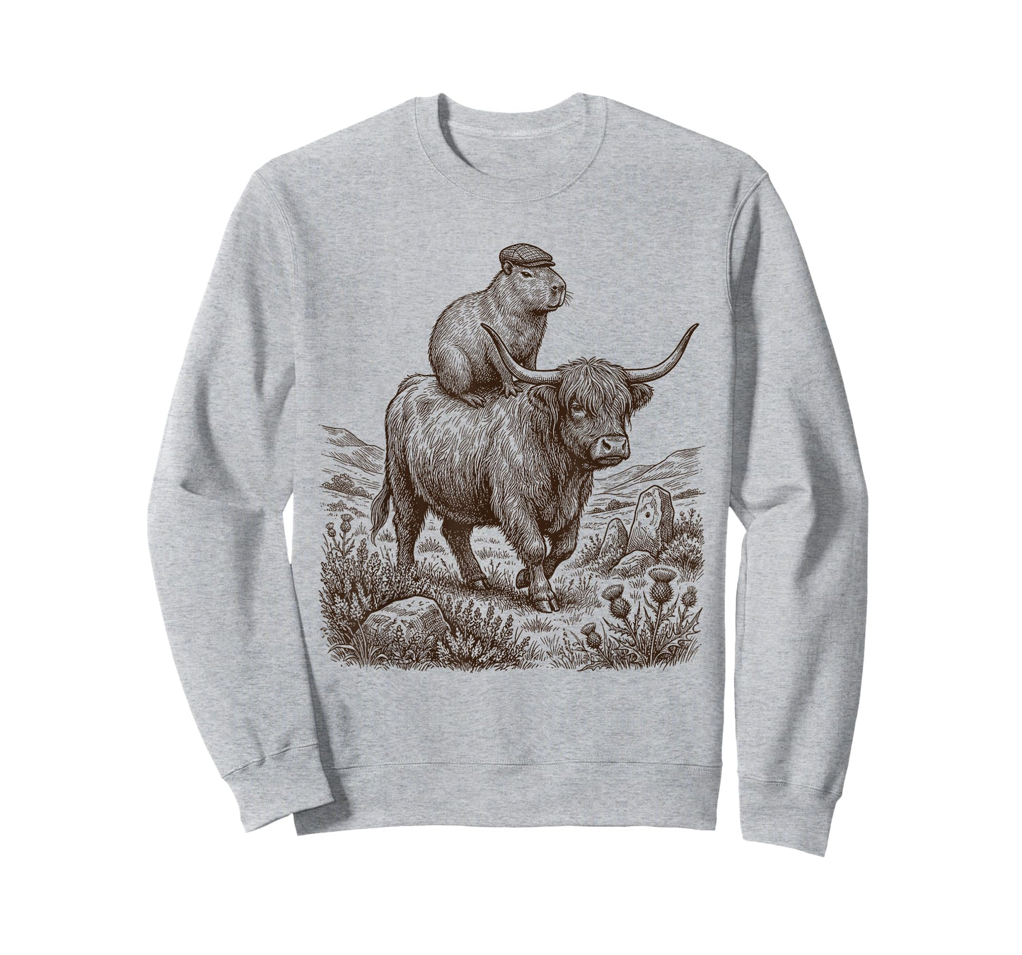 Funny Vintage Capybara Riding Highland Cow Lover T-Shirt