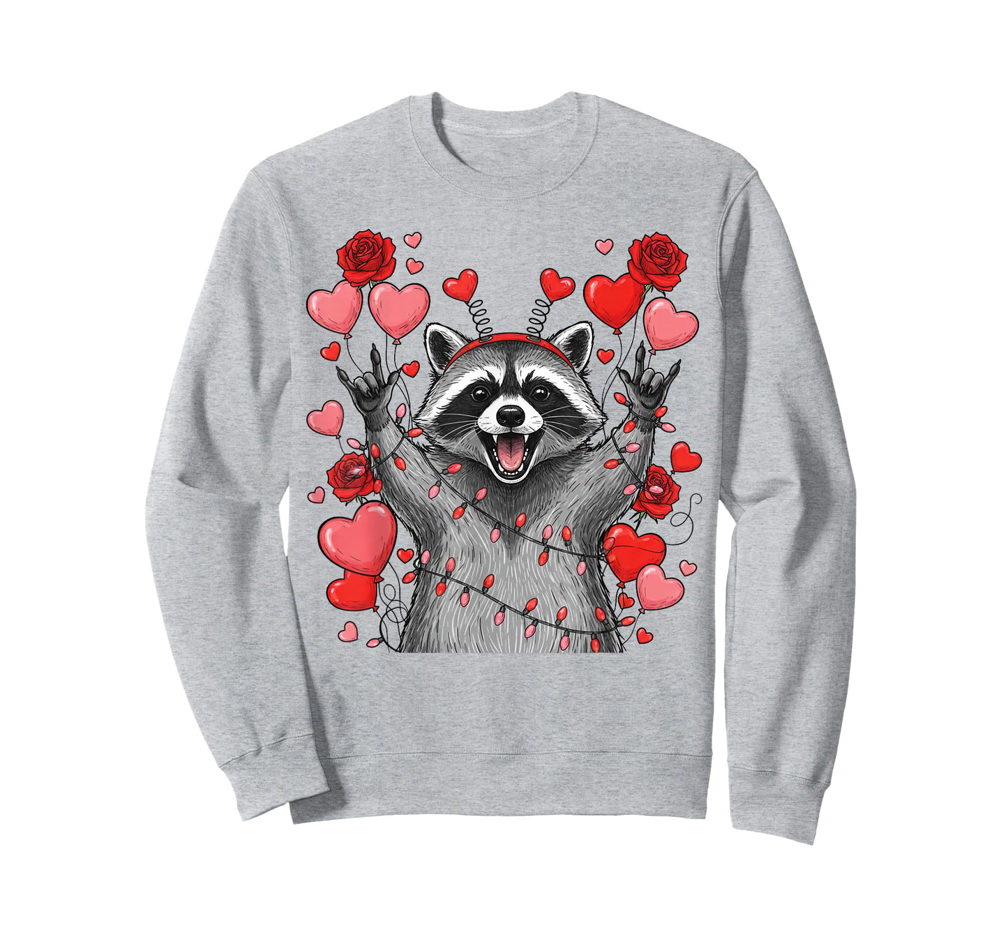 Rock On Hand Sign Racoon Meme Funny Valentines T-Shirt