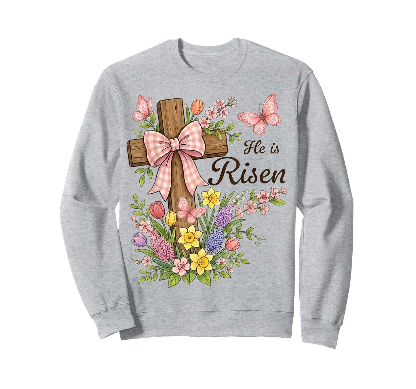 Christian- He is Risen Floral Cross Religious Easter T-Shirt
