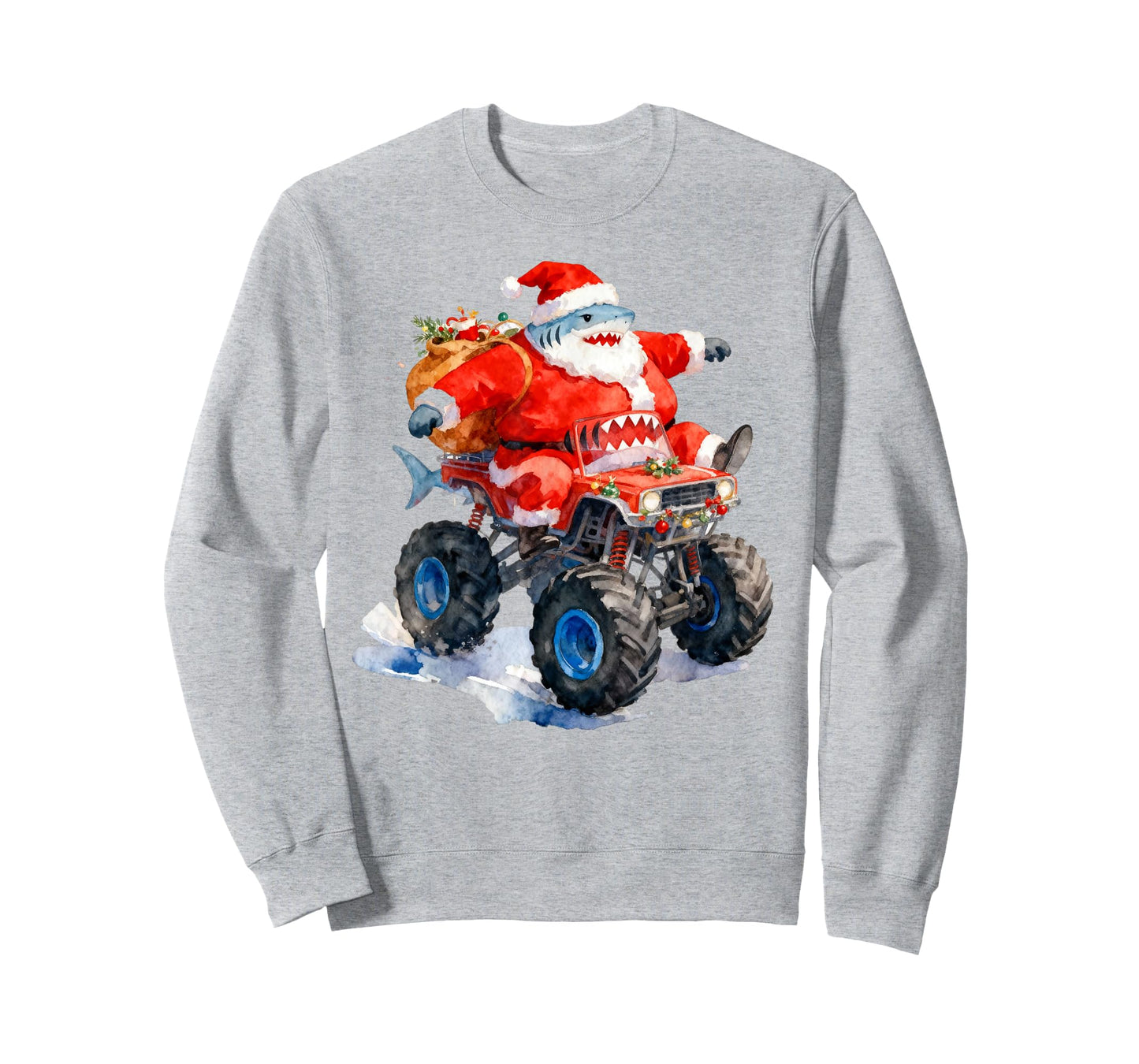 Funny Santa Shark Driving Monster Car Truck Christmas Day T-Shirt