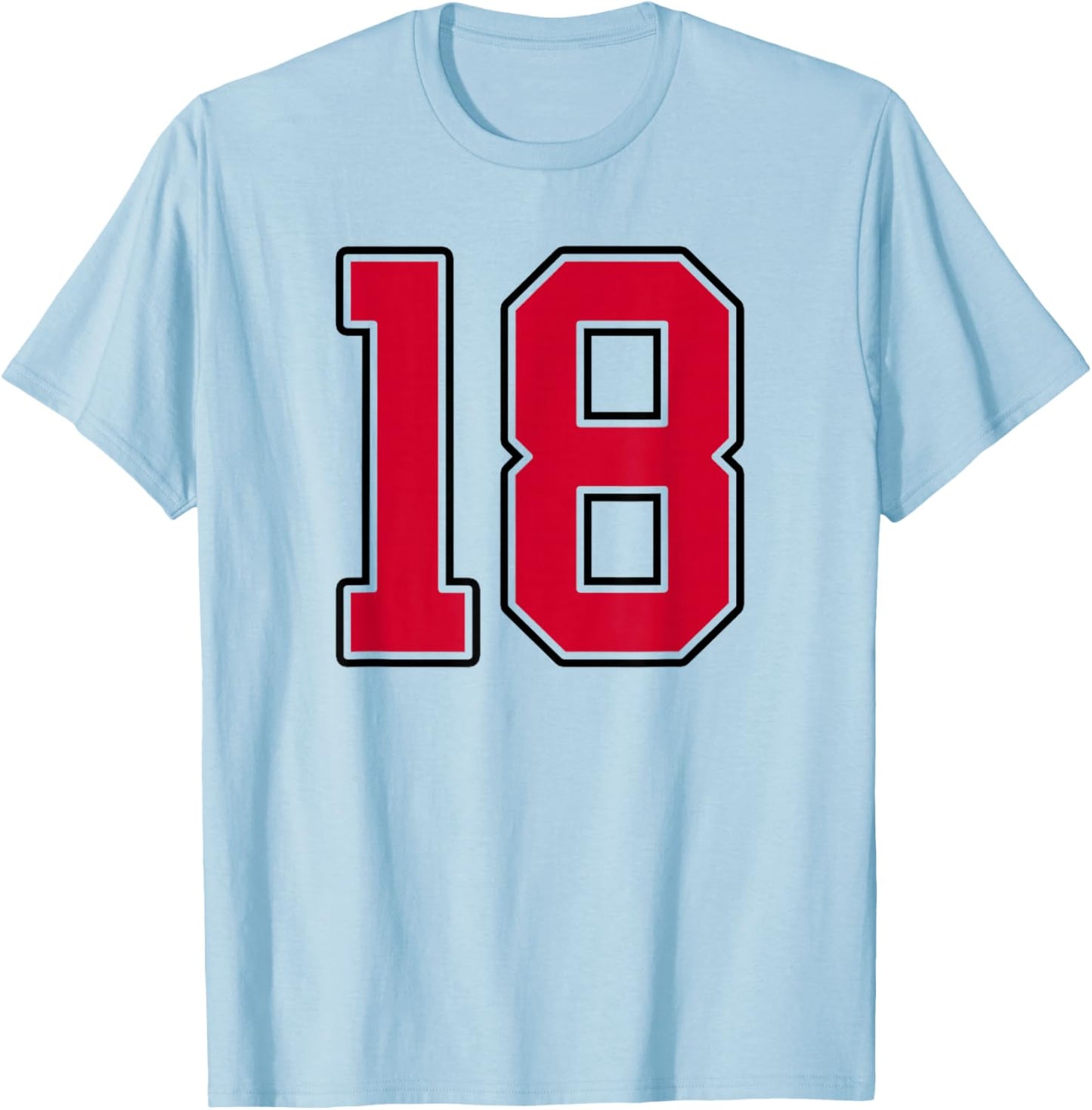 Red and Black Number 18 Jersey Player Uniform #18 T-Shirt - T-Shirt | Light Blue