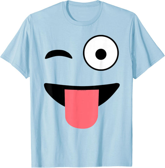 Cool Wink Tongue Emoticon Happy Smile Meme Emotion Icon T-Shirt - T-Shirt | Light Blue