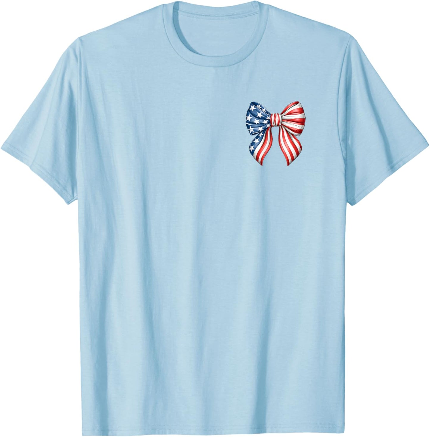 Front Back Cute Red White and Blue Bows Patriotic Coquette T-Shirt - T-Shirt | Light Blue