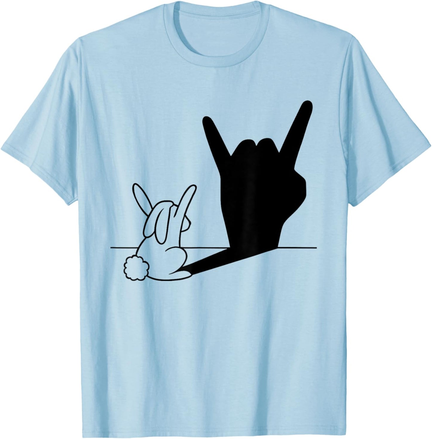 Music Lover Music Band Rabbit Rock n Roll Hand Shadow T-Shirt - T-Shirt | Light Blue