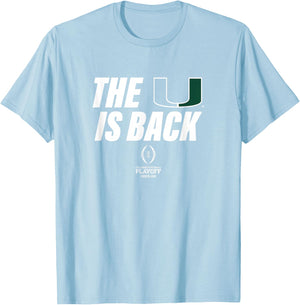Miami 2025-26 College Football Playoff U is Back (Orange) T-Shirt - T-Shirt | Light Blue