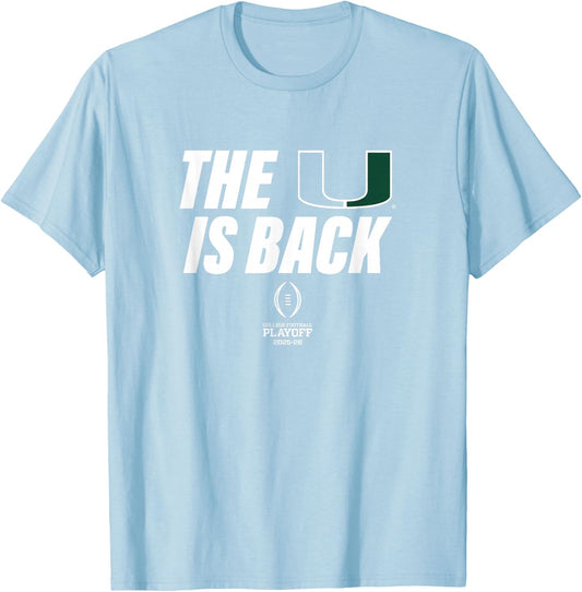 Miami 2025-26 College Football Playoff U is Back (Orange) T-Shirt - T-Shirt | Light Blue