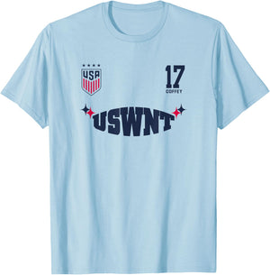 Sam Coffey 17 White USWNT Officially Licensed T-Shirt - T-Shirt | Light Blue