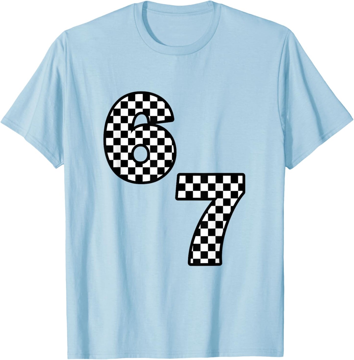 Funny Six Seven Hand 6 7 Meme Gen Alpha Slang Checkerboard T-Shirt - T-Shirt | Light Blue