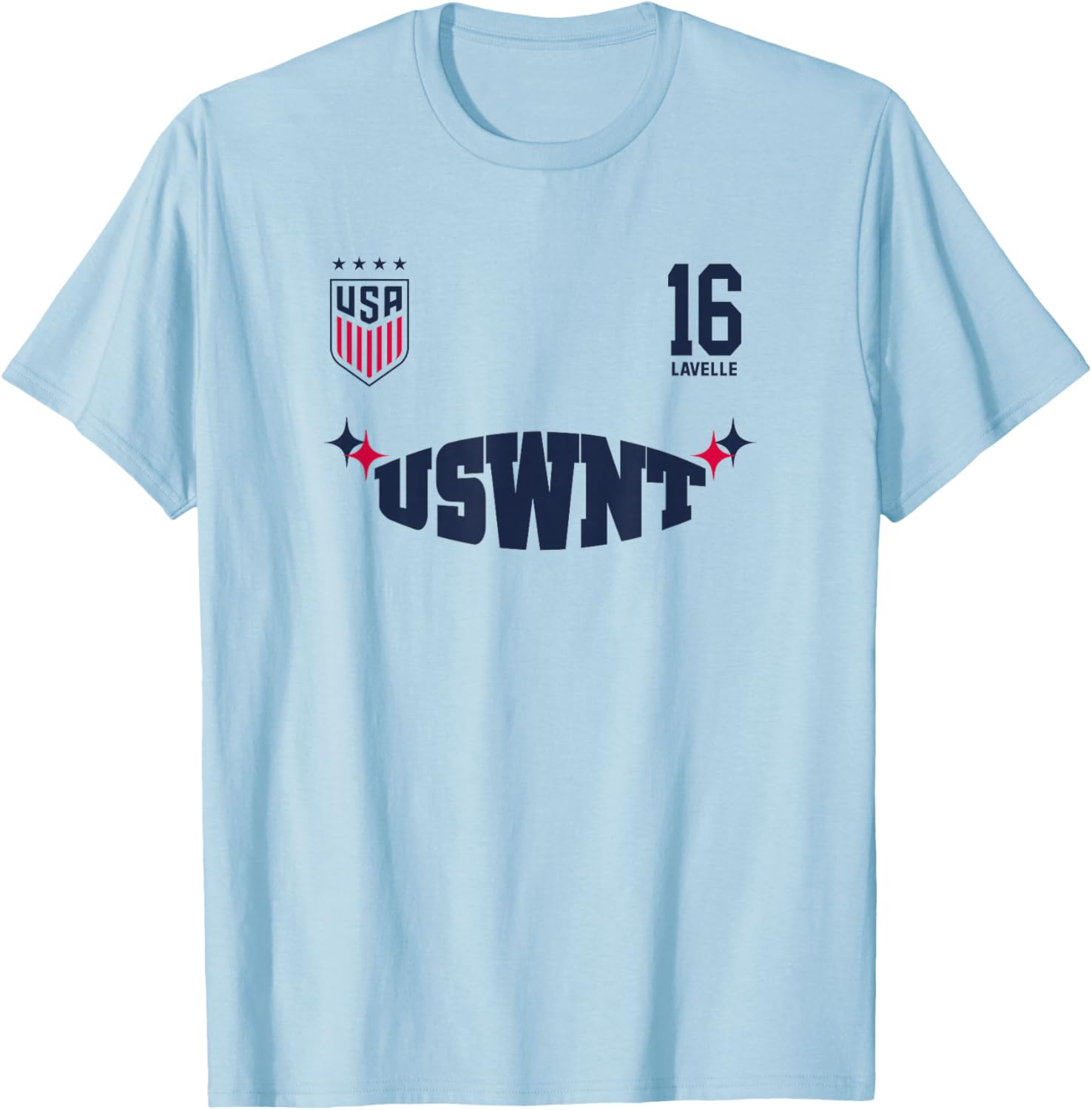 Rose Lavelle 16 White USWNT Officially Licensed T-Shirt - T-Shirt | Light Blue
