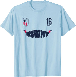 Rose Lavelle 16 White USWNT Officially Licensed T-Shirt - T-Shirt | Light Blue